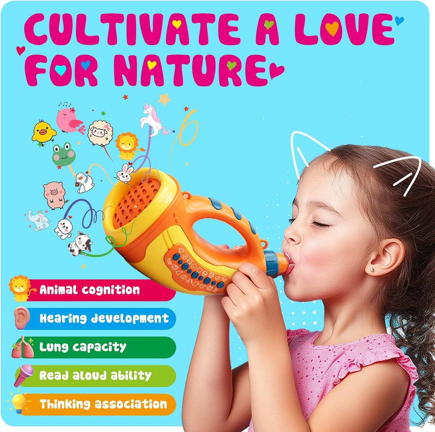 Voice Changer Toy for Kids 5-7: Animal Sounds Horn 30 Fun Sound Effects & Lights Voice Changer Device Kids Hunting Toys Nature Exploration Outdoor Toys for Boys Girls Ages 3-8 Olds, Orange