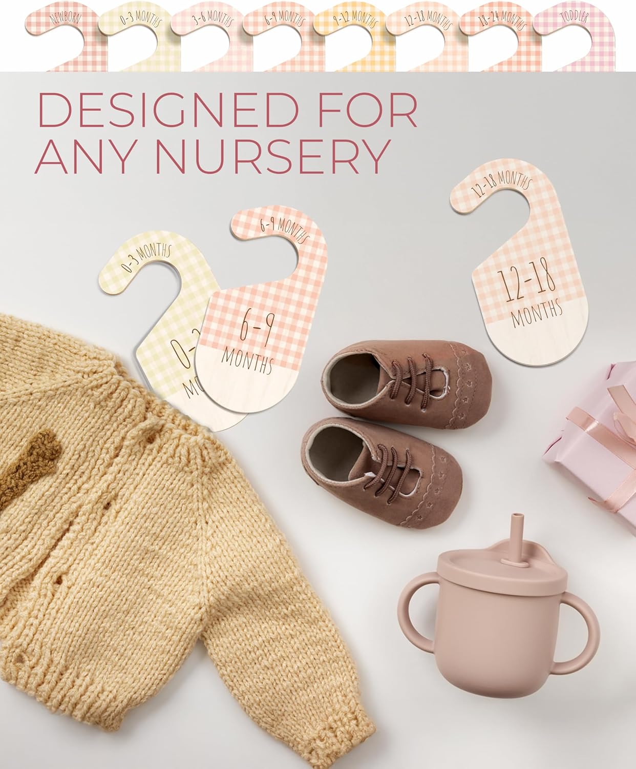 Baby Clothes Organizer - Pink Baby Closet Dividers for Nursery Decor, Storage & Organization - 8 Size Closet Dividers for Hanging Clothes, Gender Neutral Nursery Must-Haves & Accessories