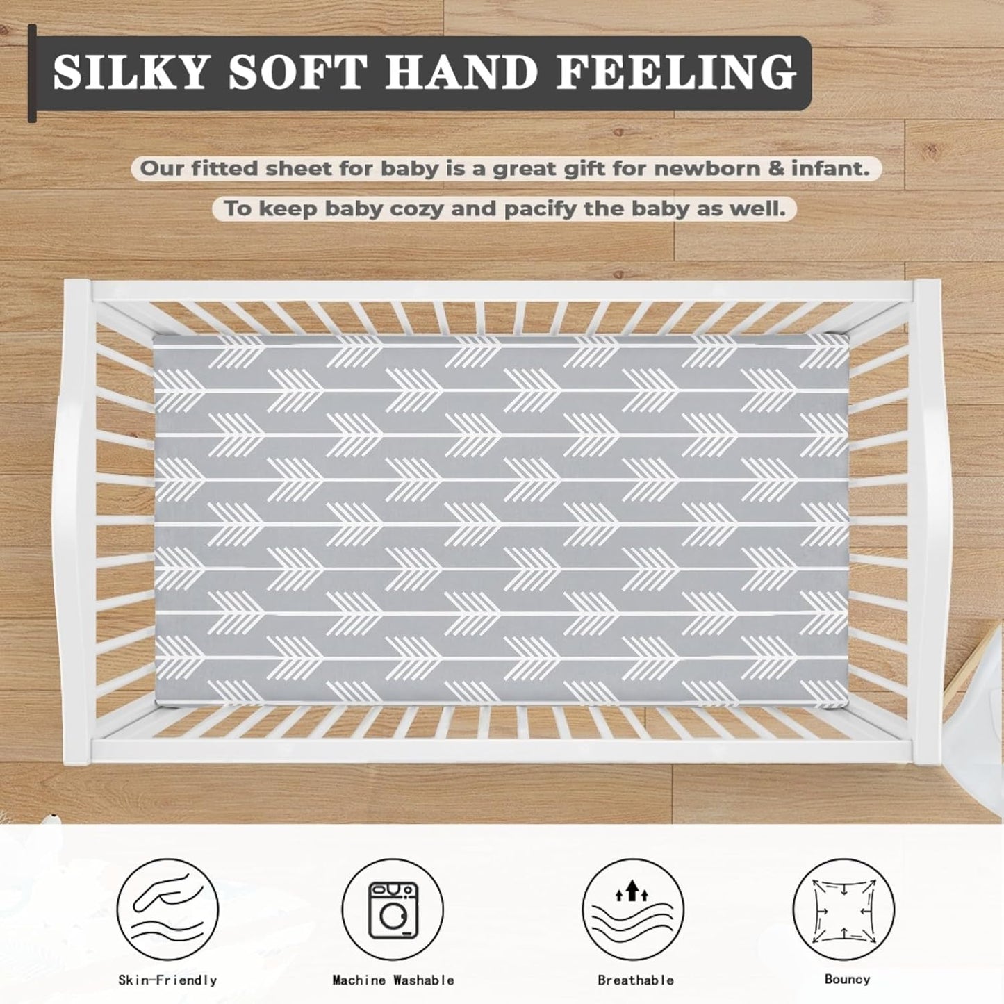 White Arrow Fitted Crib Sheet Grey Baby Crib Sheet Fit Standard Crib and Toddler Mattress,Crib Mattress Sheets for Boys Girls 28"x52"