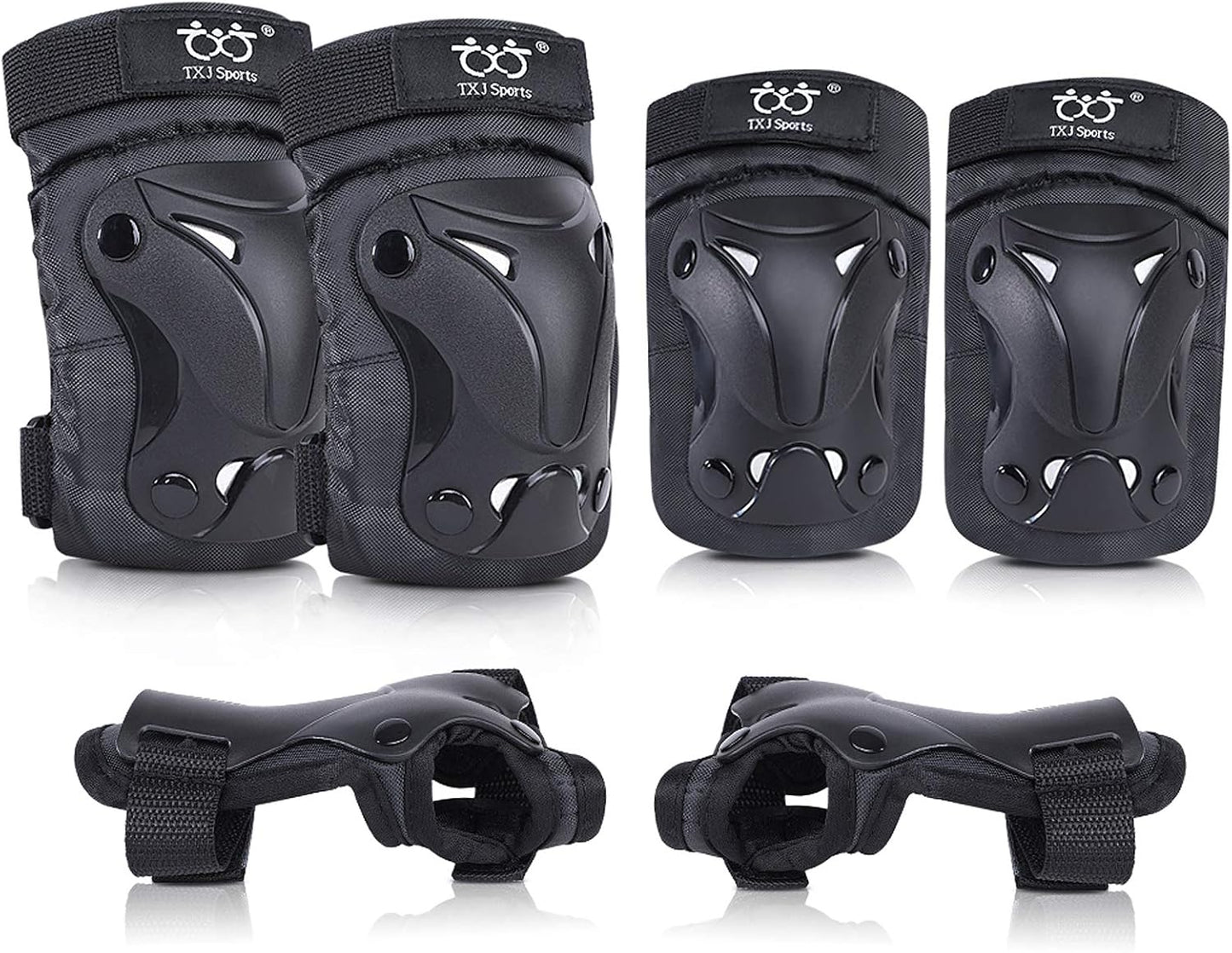 TXJ Sports Knee Pads Elbow Pads with Wrist Guards Protective Gear Set for Kids Youth Skateboard Sports Skateboarding Roller Skating Bicycling 6 in 1