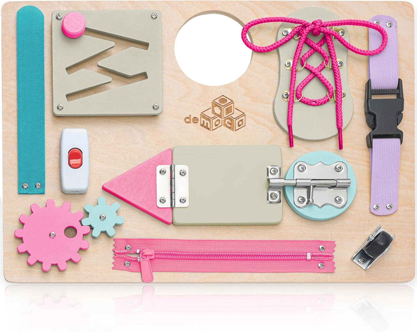 Montessori Busy Board for Toddlers, Premium Wooden Toddler Busy Board for 1 2 3 Year Old with 10 Educational Activities for Fine Motor Skills, Sensory Activity Toy for Travel, Gift for Boys & Girls