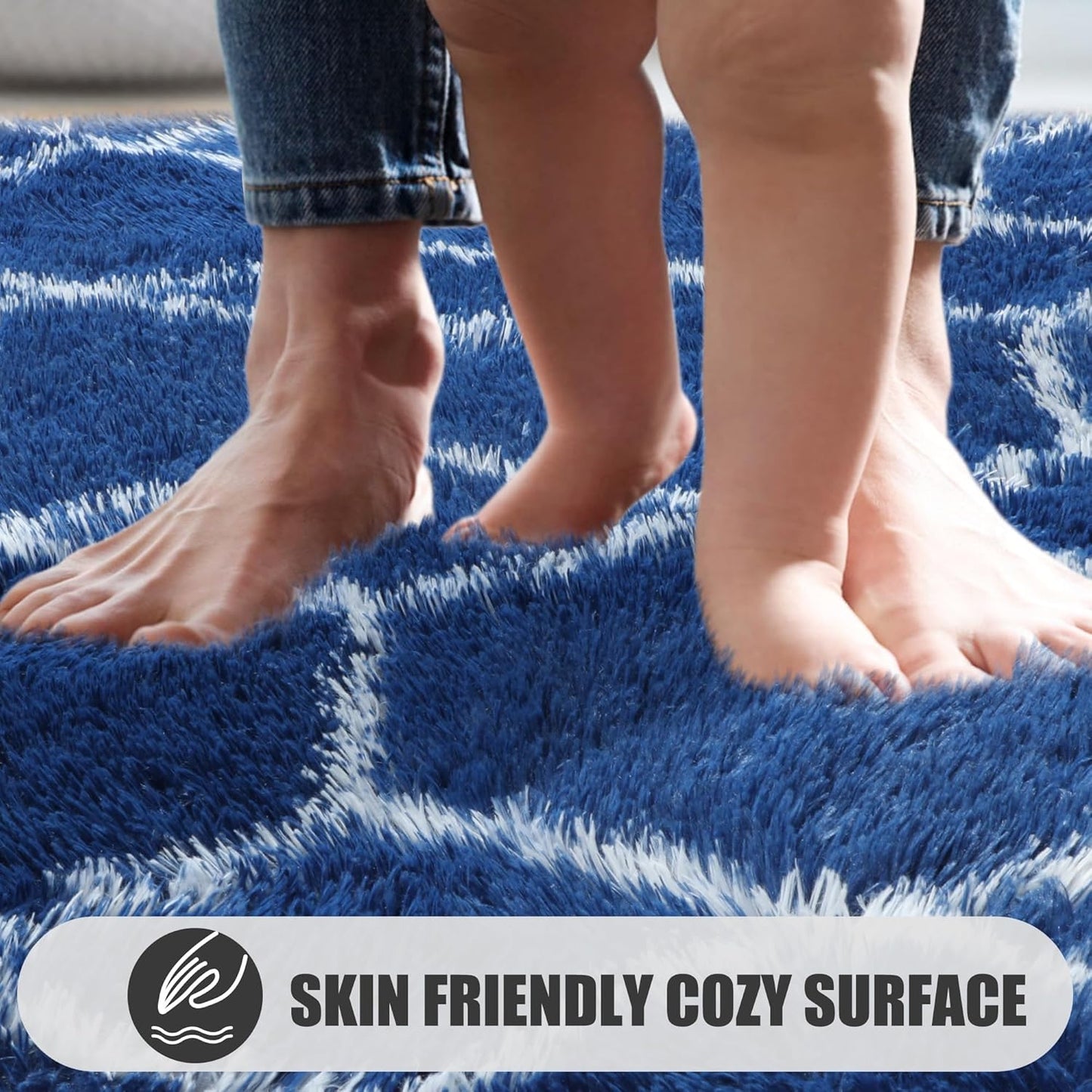 ONASAR Large 8x10 Area Rugs for Living Room, Fluffy Geometric Navy and White Rug for Boys Bedroom Home Decor Aesthetic, Soft Shaggy Plush Floor Carpet for Girls Teen Nursery Playroom Office Dorm