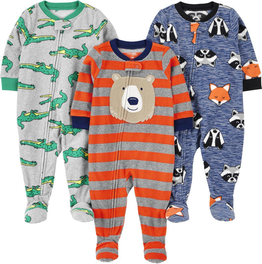 Simple Joys by Carter's Toddlers and Baby Boys' Loose-Fit Flame Resistant Fleece Footed Pajamas, Pack of 3