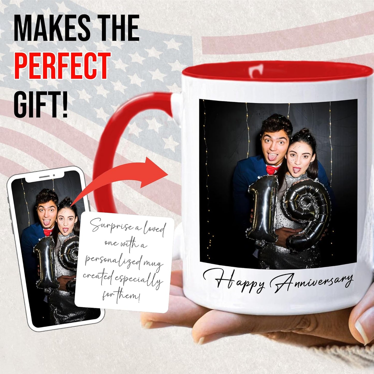 Custom Mug Upload Your Picture Personalized Coffee Mug with Photo Text Name Customized Cup Unique Ideas Gifts for Men Women Mom Dad Girlfriend Boyfriend Friend Family (Red, 15oz)