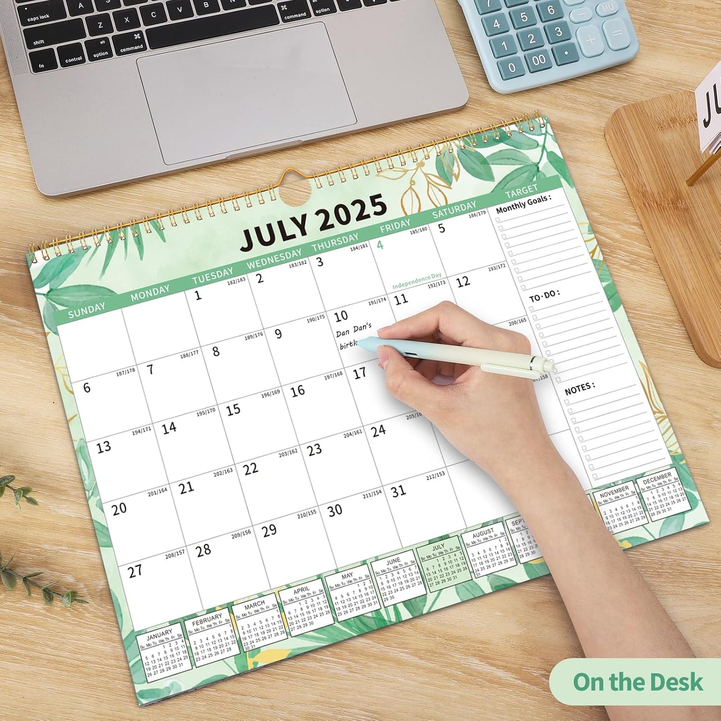 Wall Calendar 2025-2026, 18 Month Large Desk Calendar from July 2025 to December 2026 14.5" x 11.8" Monthly Calendar with Twin-Wire Binding for Home Office Planning Personal Organisers, Green Leaf