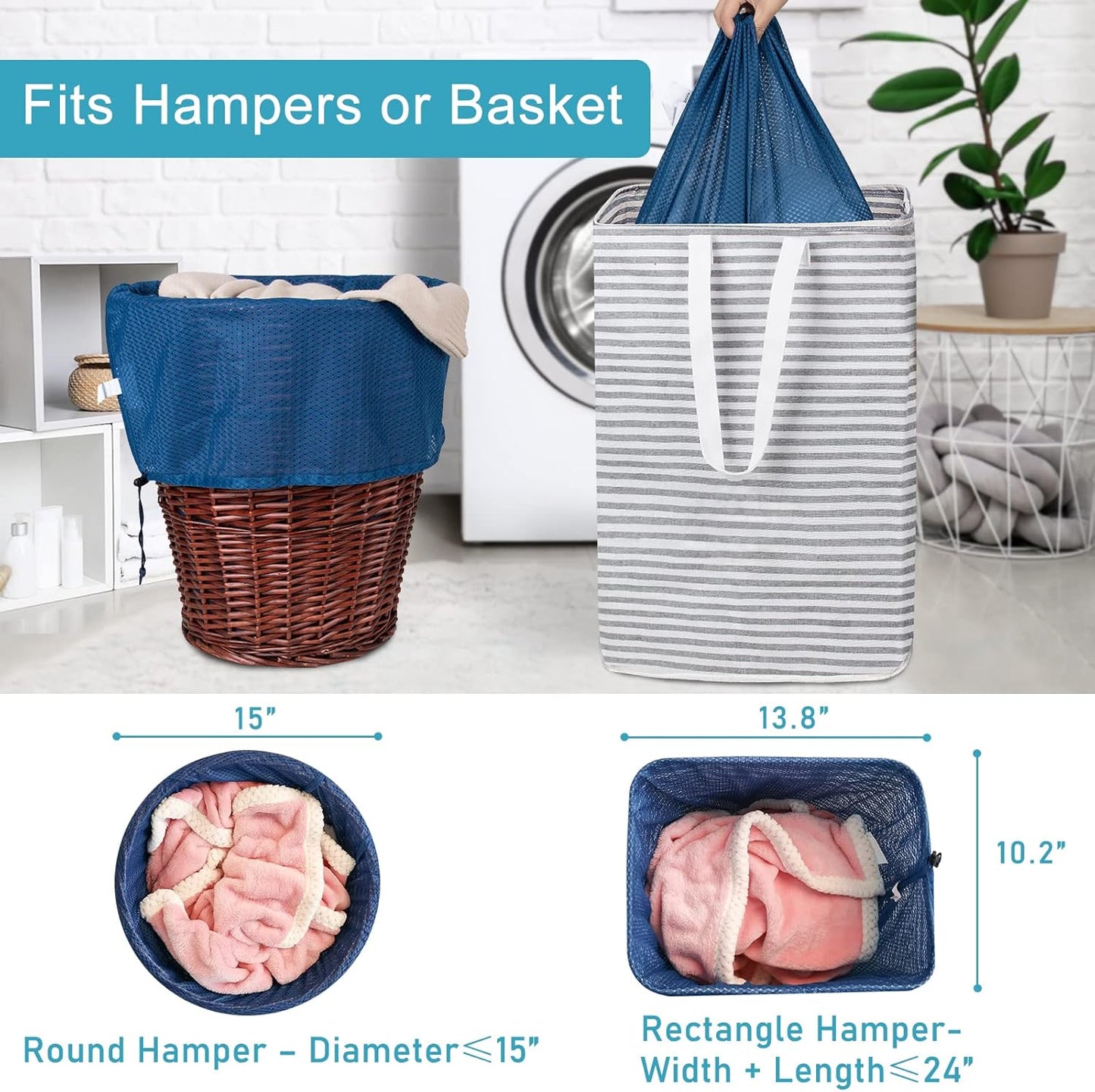 Polecasa Heavy Duty Large Mesh Laundry Bags with ID Tag and Locking Drawstring Closure - 2 Pack, 24 x 36 inches - Laundry Hamper Liner, Washable Laundry Bag for Travel, Sports, Dorms (Blue)