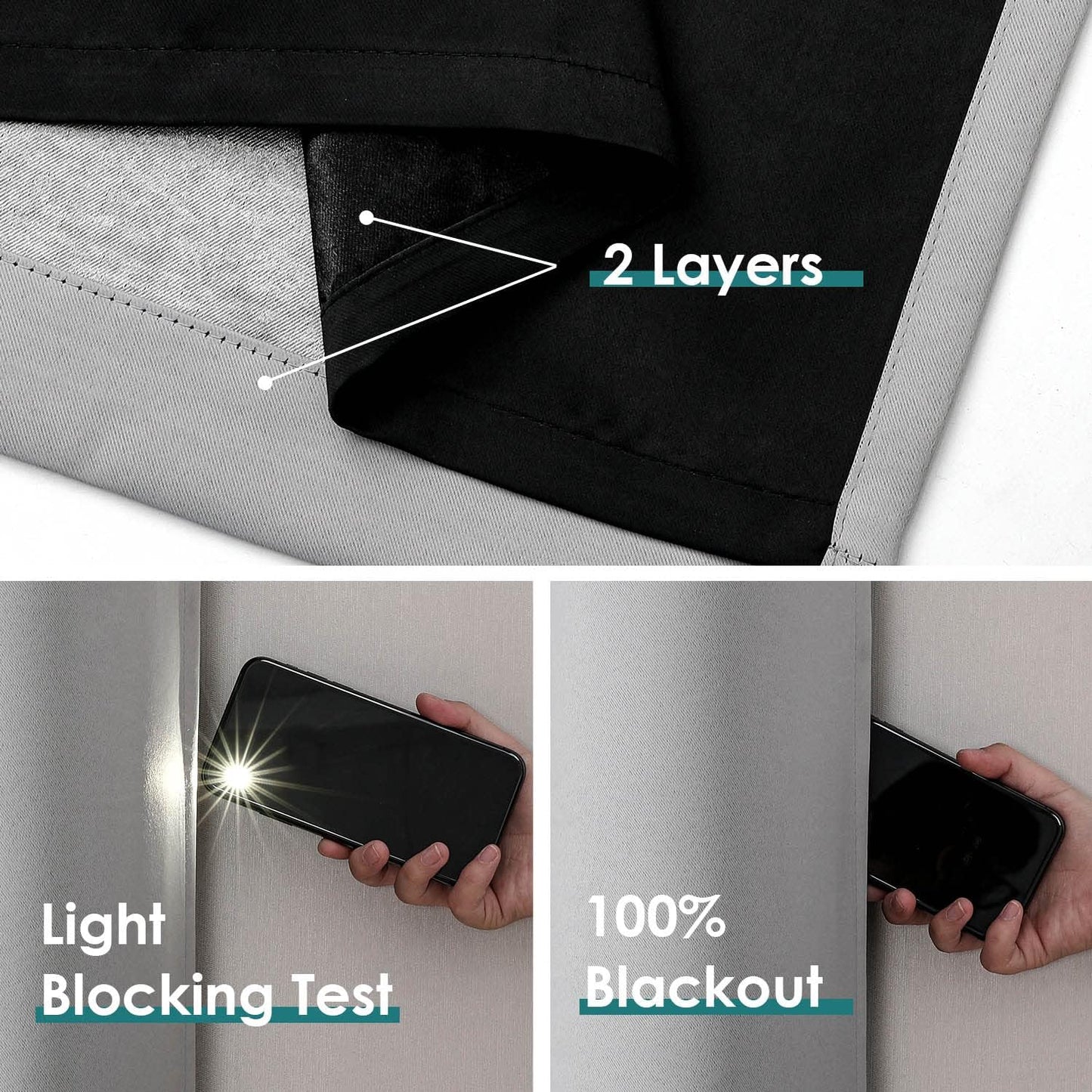 ChrisDowa 100% Blackout Curtains for Bedroom with Black Liner, 2 Thick Layers Total Blackout Thermal Insulated Grommet Small Window Curtains 45 Inch Length 2 Panels Set (Light Grey, 42 x 45 Inch)