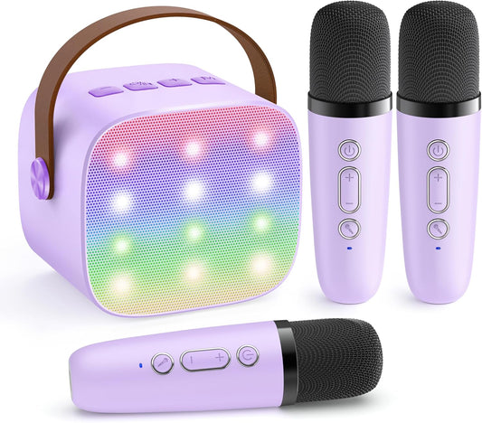 YLL Mini Karaoke Machine for Kids Adults: Portable Loud Speaker with 3 Wireless Microphones -Most Popular Birthday Party Gifts for Girls Boys 3, 4, 5, 6, 7, 8, 9, 10,11+ Year Old Toys (Purple-3 Mics)
