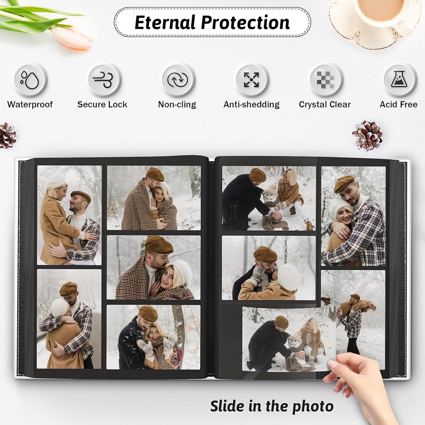 Popotop Photo Album 4x6 800 Pockets with Leather Hardcover Cover, Large Photo Album Binder Book with 80Pcs Pages for Family Travel Wedding Baby Gifts