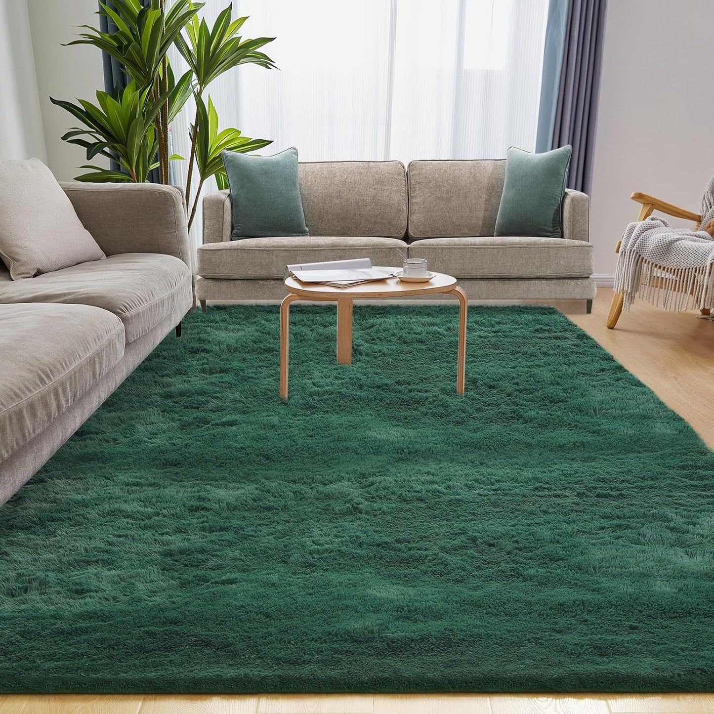 Ultra Soft Area Rug, Fluffy 5x7 Green Rugs for Living Room, Plush Area Rugs for Bedroom, Non-Slip Indoor Carpet for Nursery, Study Room, Kids Room, Room Decor