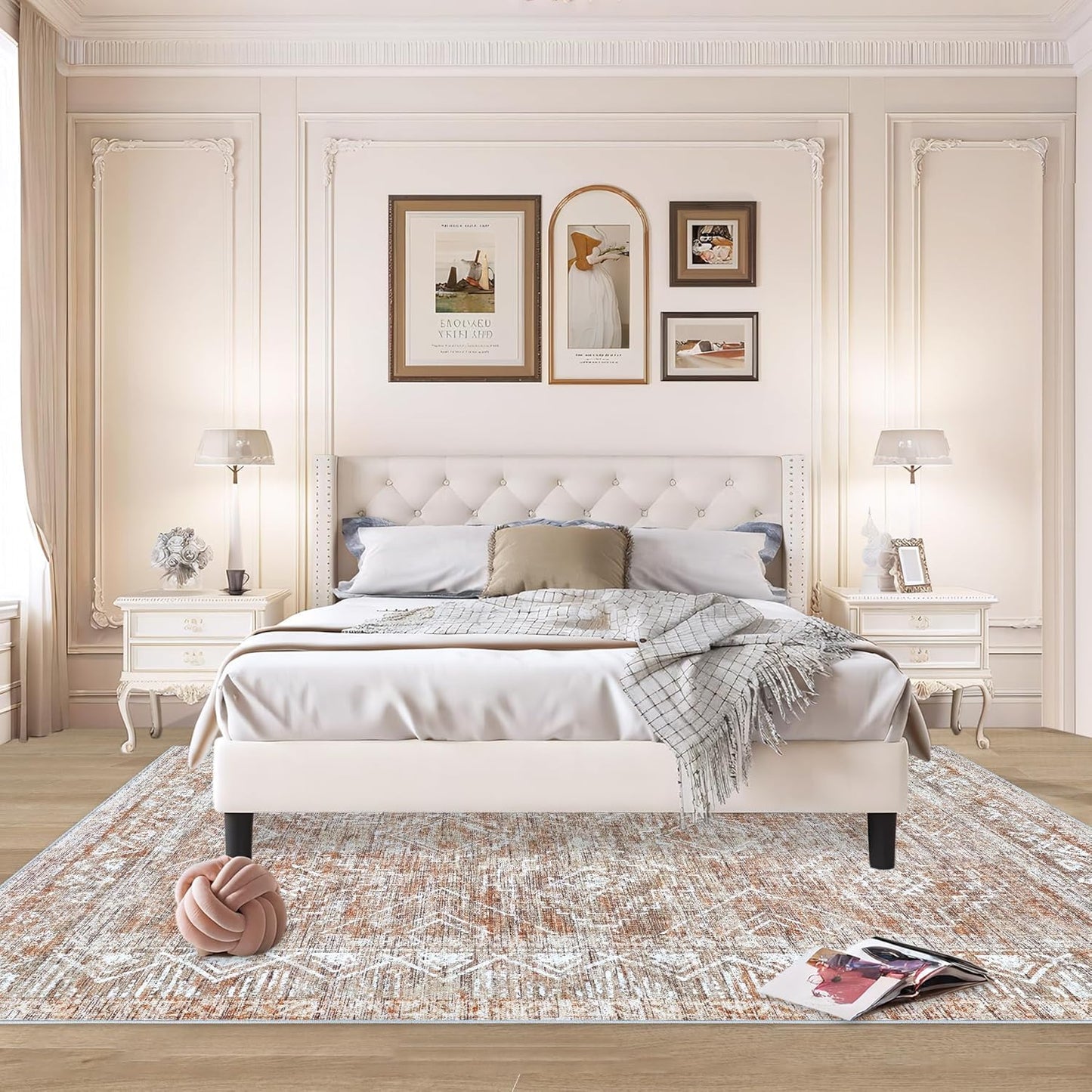 Moroccan Large Area Rug 5x7 - Soft Machine Washable Geometric Boho Distressed Farmhouse Rug Morden Stain Resistant Indoor Floor Carpet for Bedroom Dining Table Nursery Home Office (5 x 7, Brown)