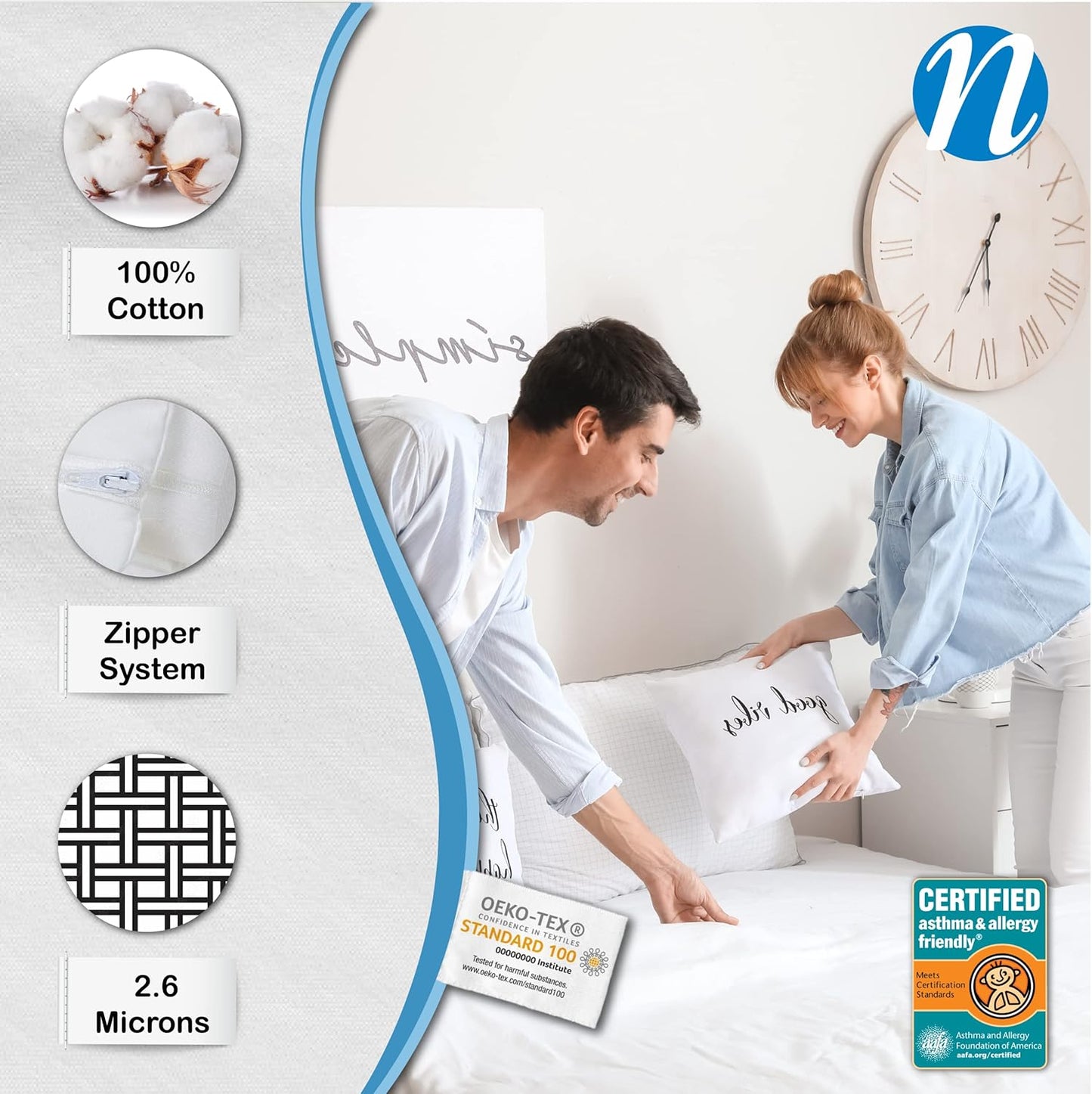 National Allergy Superior 100% Cotton Twin Mattress Protector Zippered - 39" x 75" x 15" - Hypoallergenic Bed Encasement - Breathable Dust Proof Cover - AAFA & Oeko-TEX Standard 100 Certified