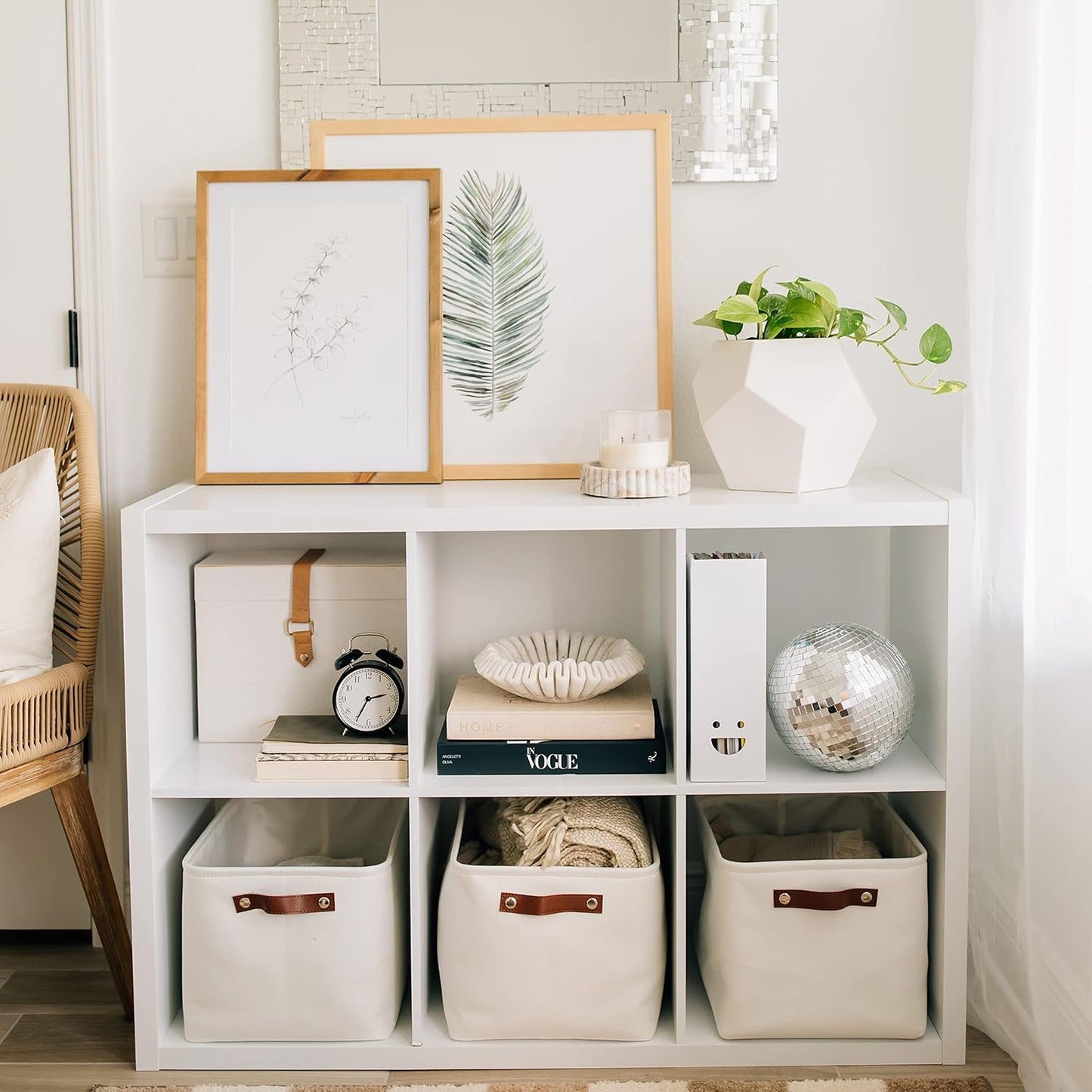 OrganiHaus Large Fabric Storage Baskets for Shelves 3 Pack | 15x11 inches Closet Bins Cloth Cubes Linen Organizers Basket - White Basket