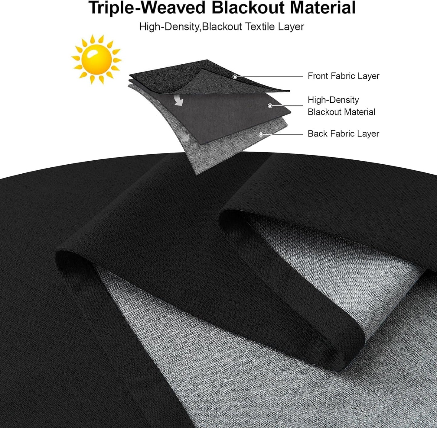 Joydeco 100% Blackout Curtains 96 Inches Long 2 Panels Set, Thermal Insulated Long Curtains& Drapes 2 Burg, Room Darkening Drapes for Bedroom Living Room Window (Black, W52 x L96 Inch)