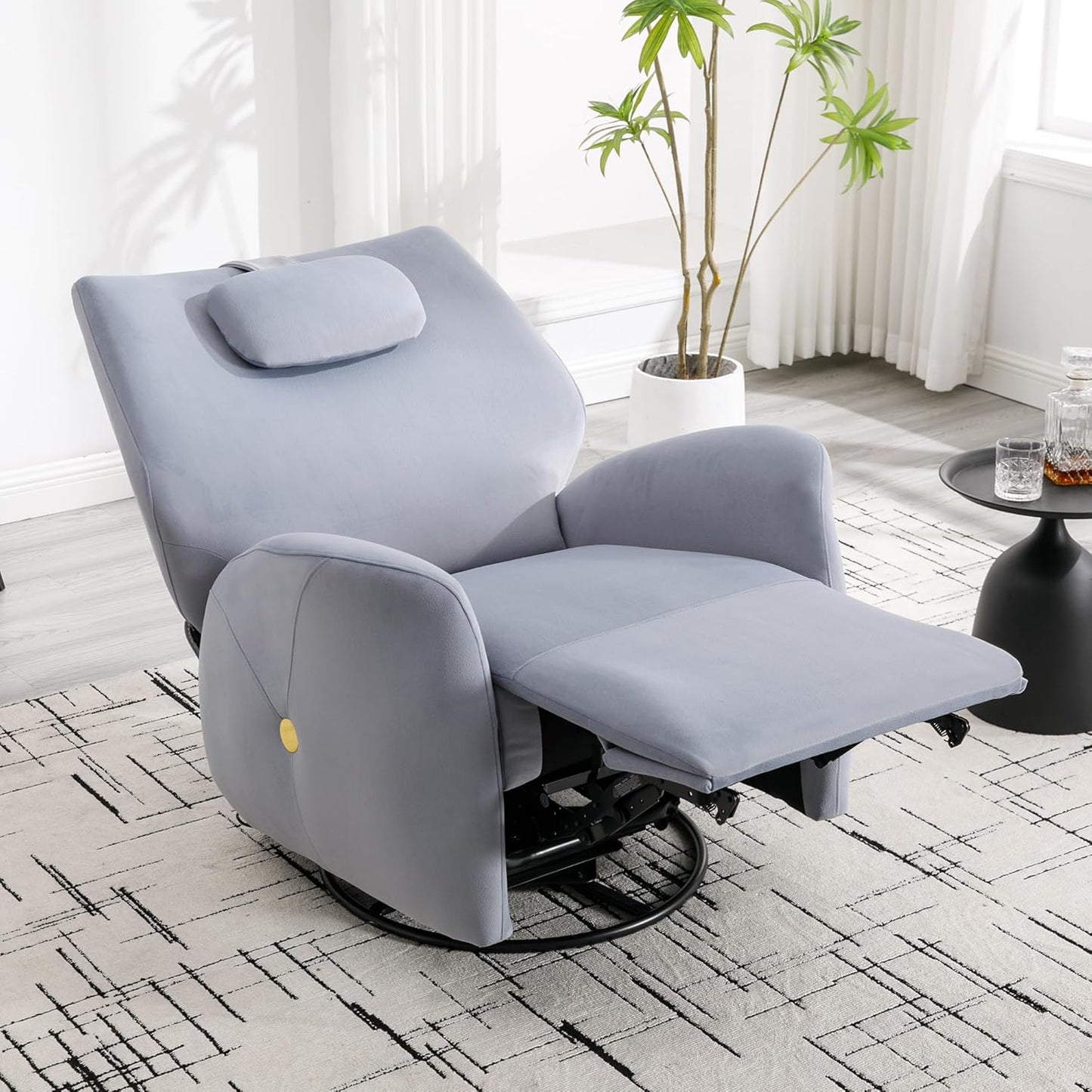 Glider Rocking Chair Nursery, Swivel Rocker, Power Recliner Chair, Nursery Glider Recliner with Adjustable Headrest, USB Ports, Living Room Chairs, Fabric (Fabric Blue, Adjustable Headrest)
