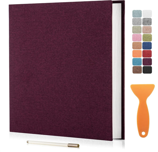 Large Photo Album Self Adhesive Scrapbook Album for 4×6 5×7 8×10 Pictures DIY Magnetic Linen Cover Album 60 Pages for Family Wedding Gifts with Metal Pen and Plastic Board