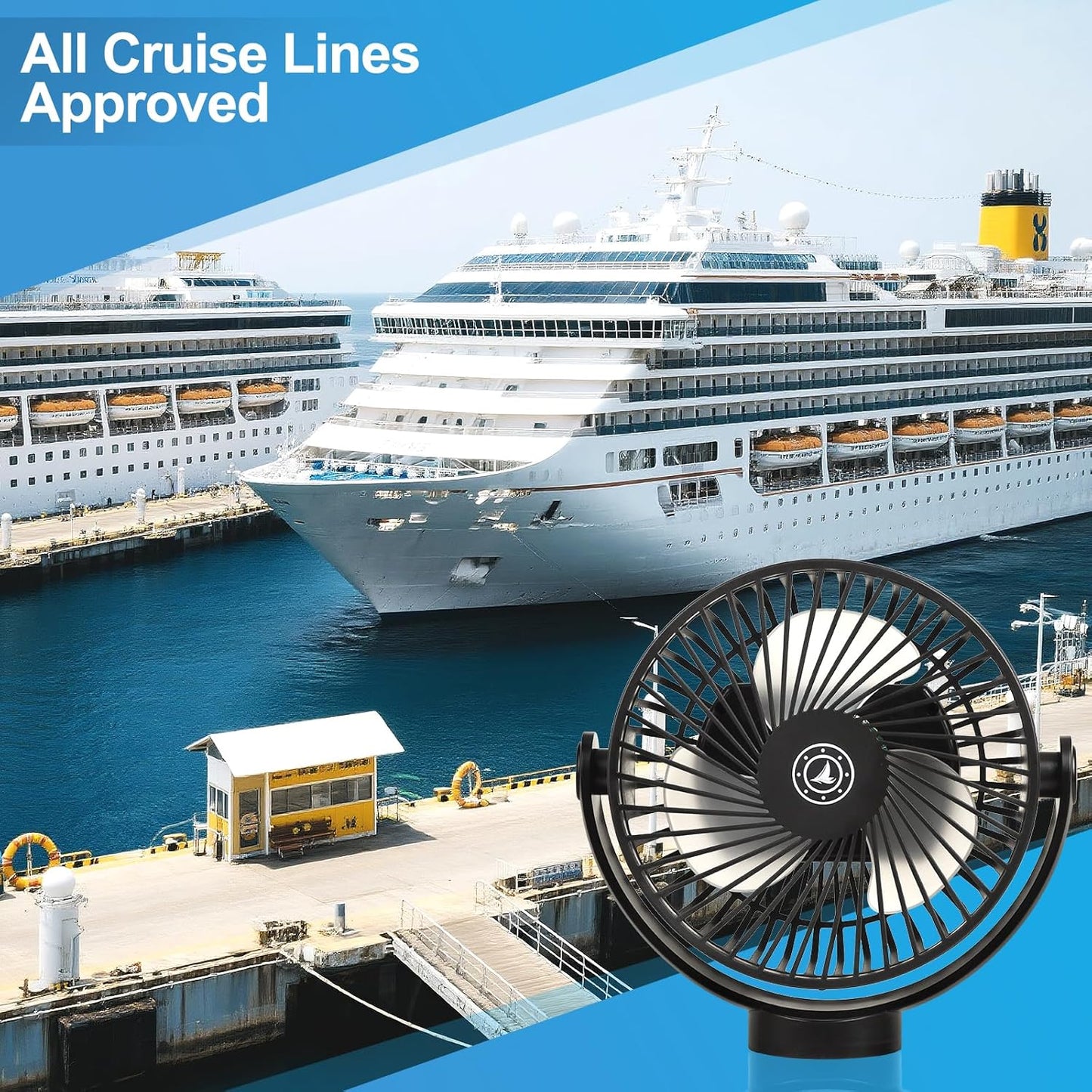 Magnetic Cruise Fan with 12000mAh Battery - Portable Cabin Air Circulator, 3-Speed LED Desk Fan with Timer, Power Bank & Ceiling/Wall Mount, Cruise Ship Approved for Travel (Black)