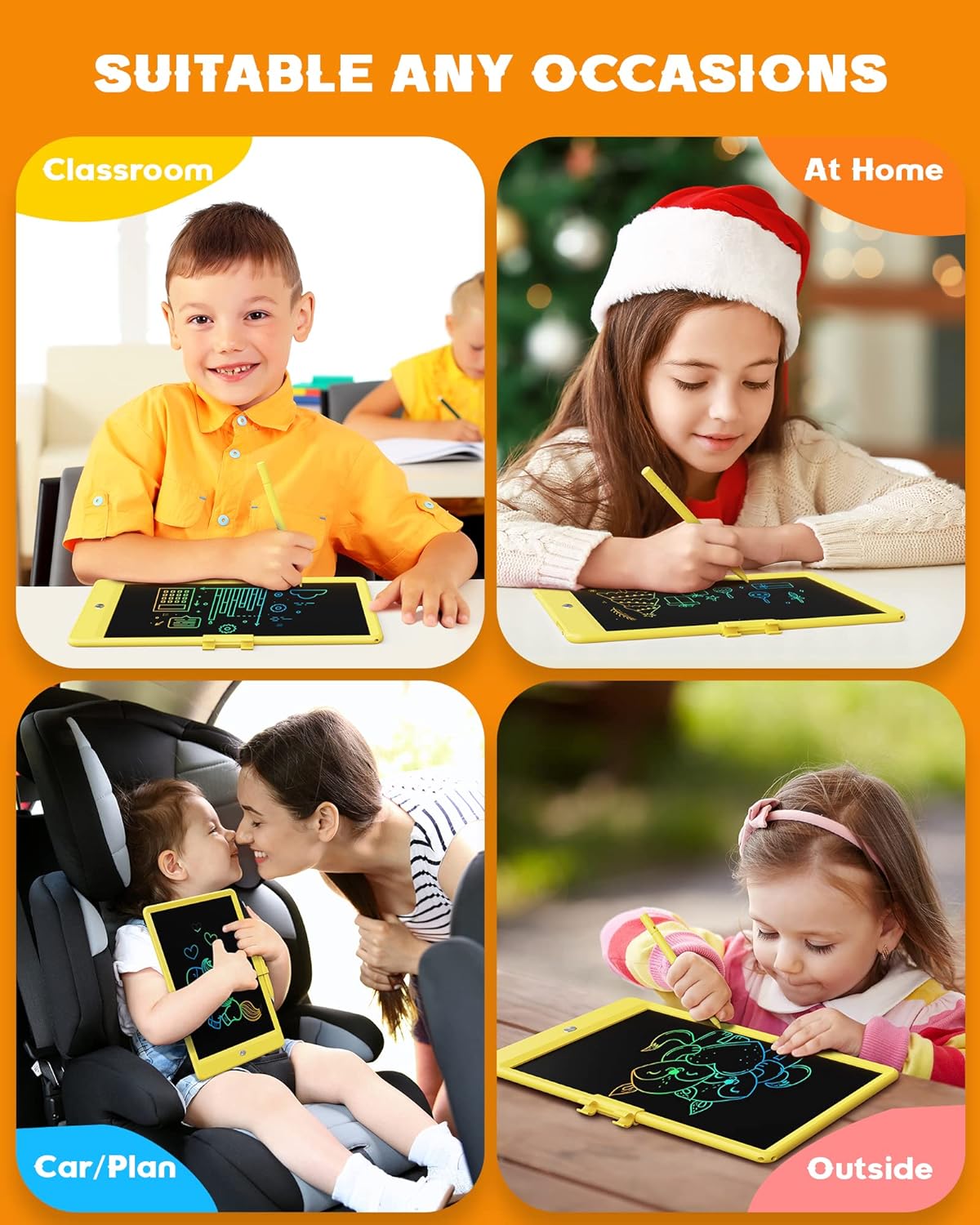 Bravokids LCD Writing Tablet for 3-8 Year Old Girls and Boys - 10 Inch Electronic Doodle Board Drawing Pad, Educational Birthday Gift for Kids and Toddlers (Yellow)