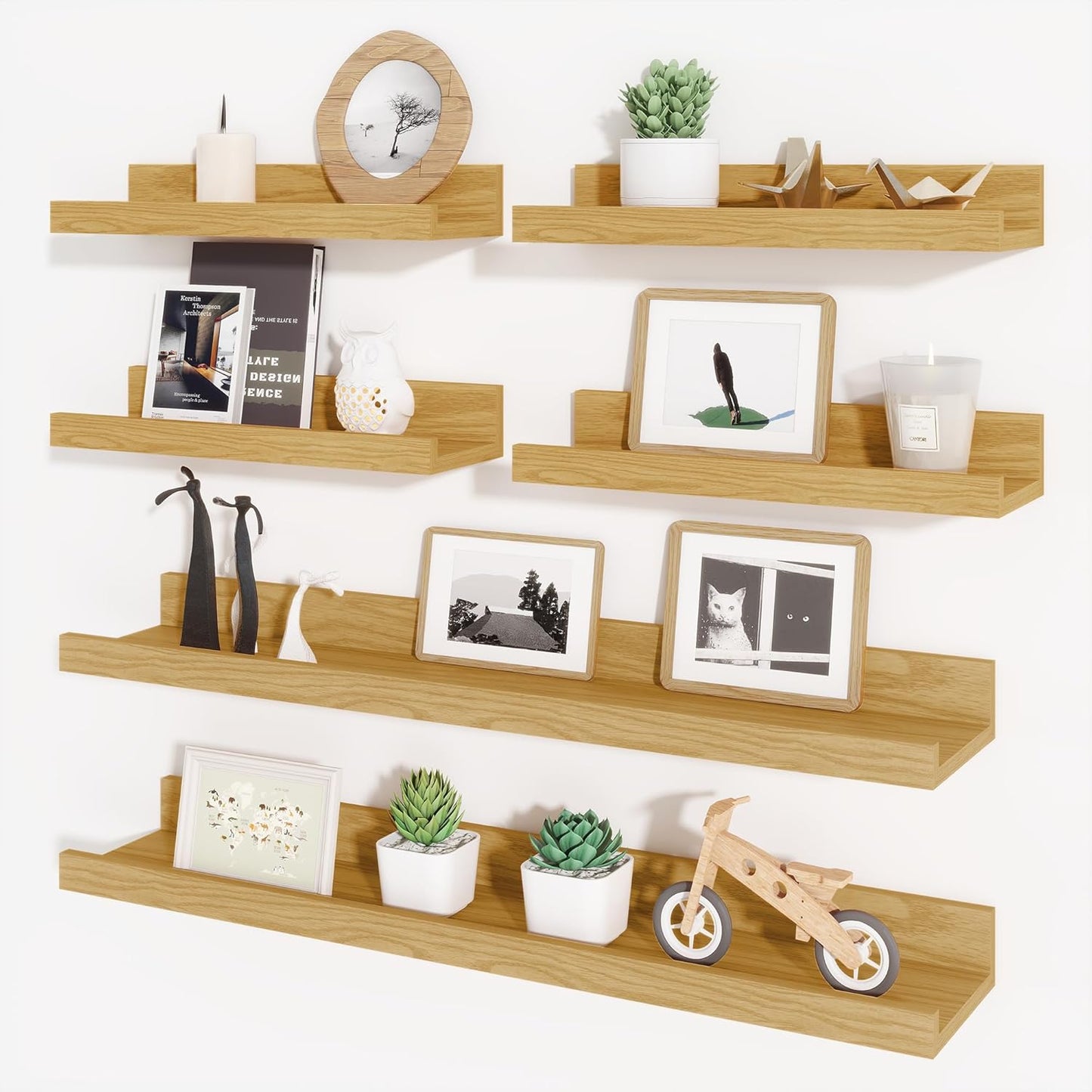 Axeman Picture Ledge Shelf, Floating Shelves for Wall Decor Storage Set of 6, 24 inch Floating Wall Mounted Shelves, Wall Shelves with Lip for Living Room, Bedroom, Nursery, Bathroom, Kitchen, Oak