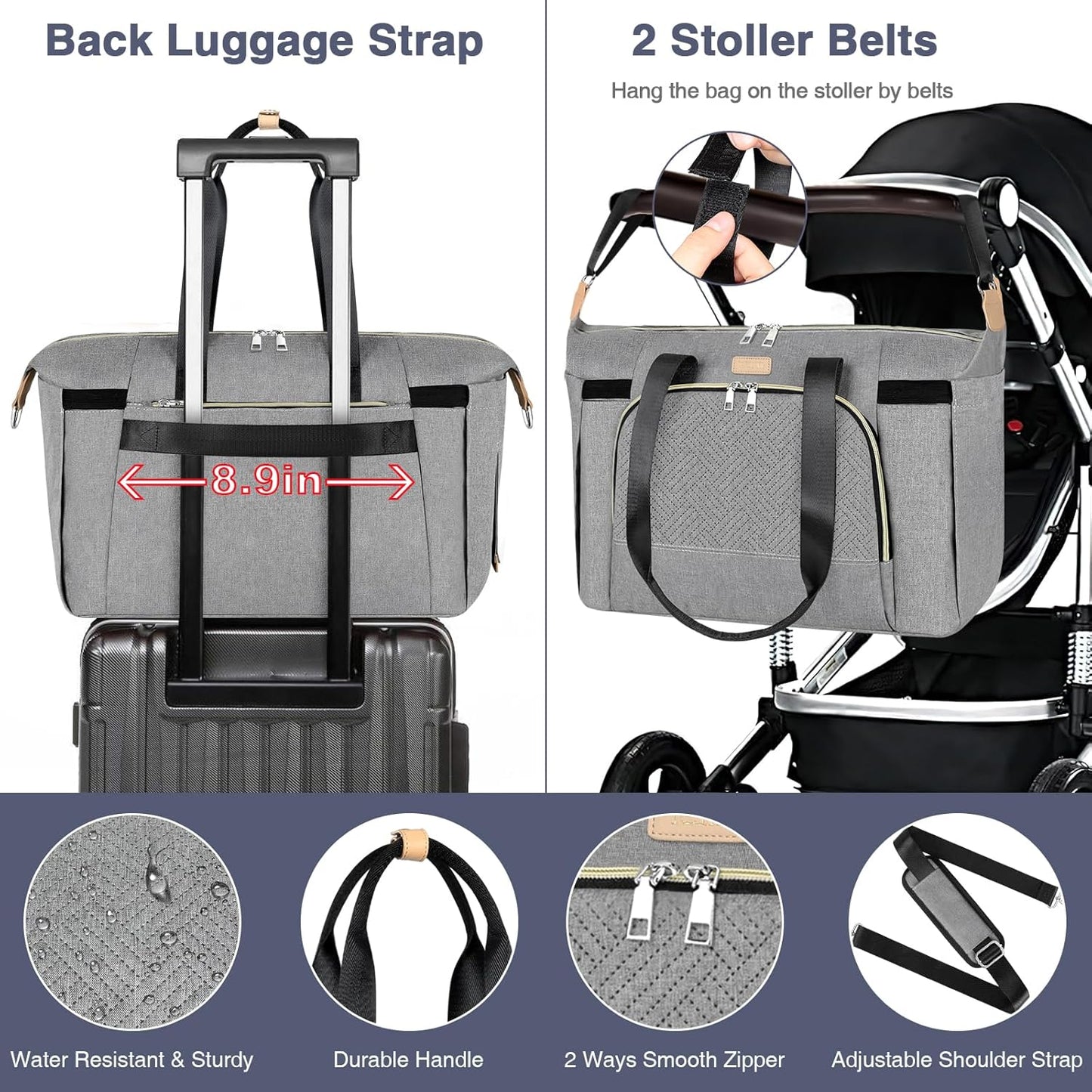 ITIEZY Diaper Bag Tote for Baby - Large Mommy Bag with Portable Changing Pad Pacifier Case, Hospital Bags Travel Baby Bag