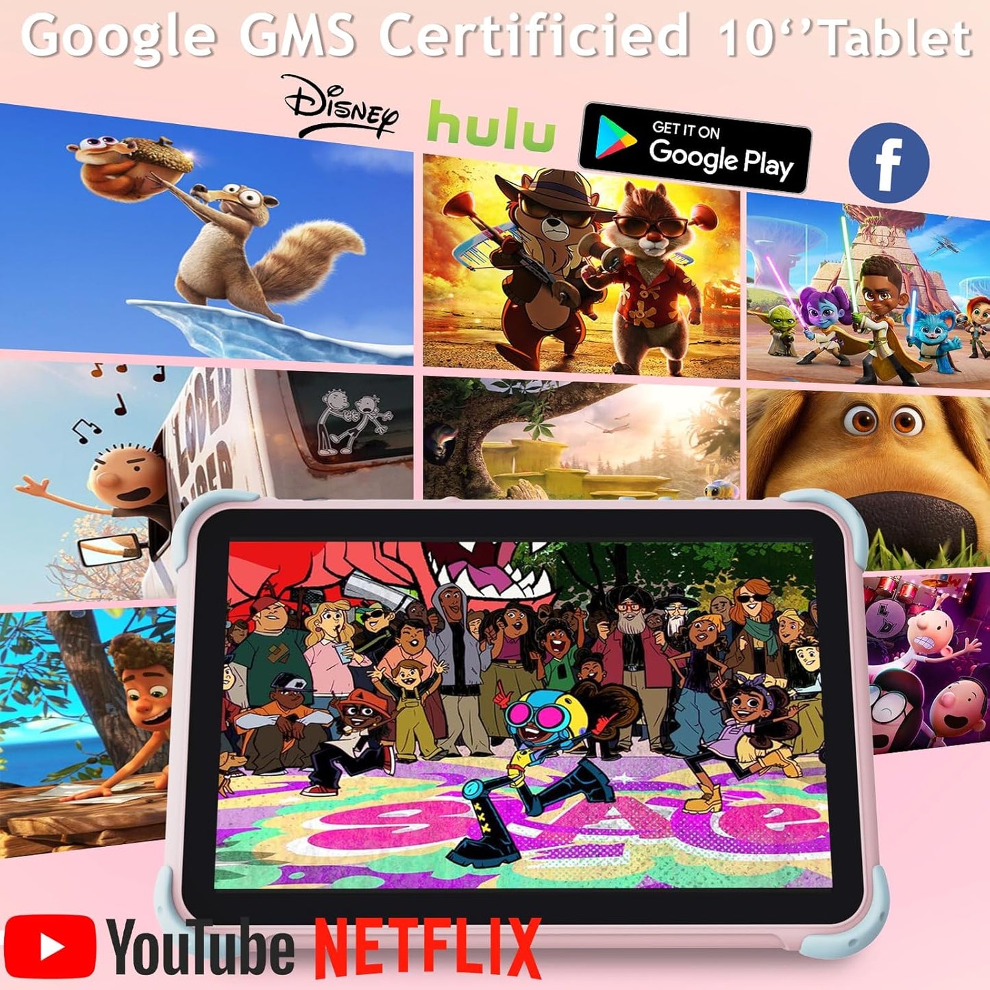 Kids Tablet 10 inch, Android Toddler Tablet for Kids with Case, Dual Cameras, Parental Control,Pre-intalled Apps, 32GB (512TB TF Card Expandable),Great Tablets for Toddlers and Children (Pink)