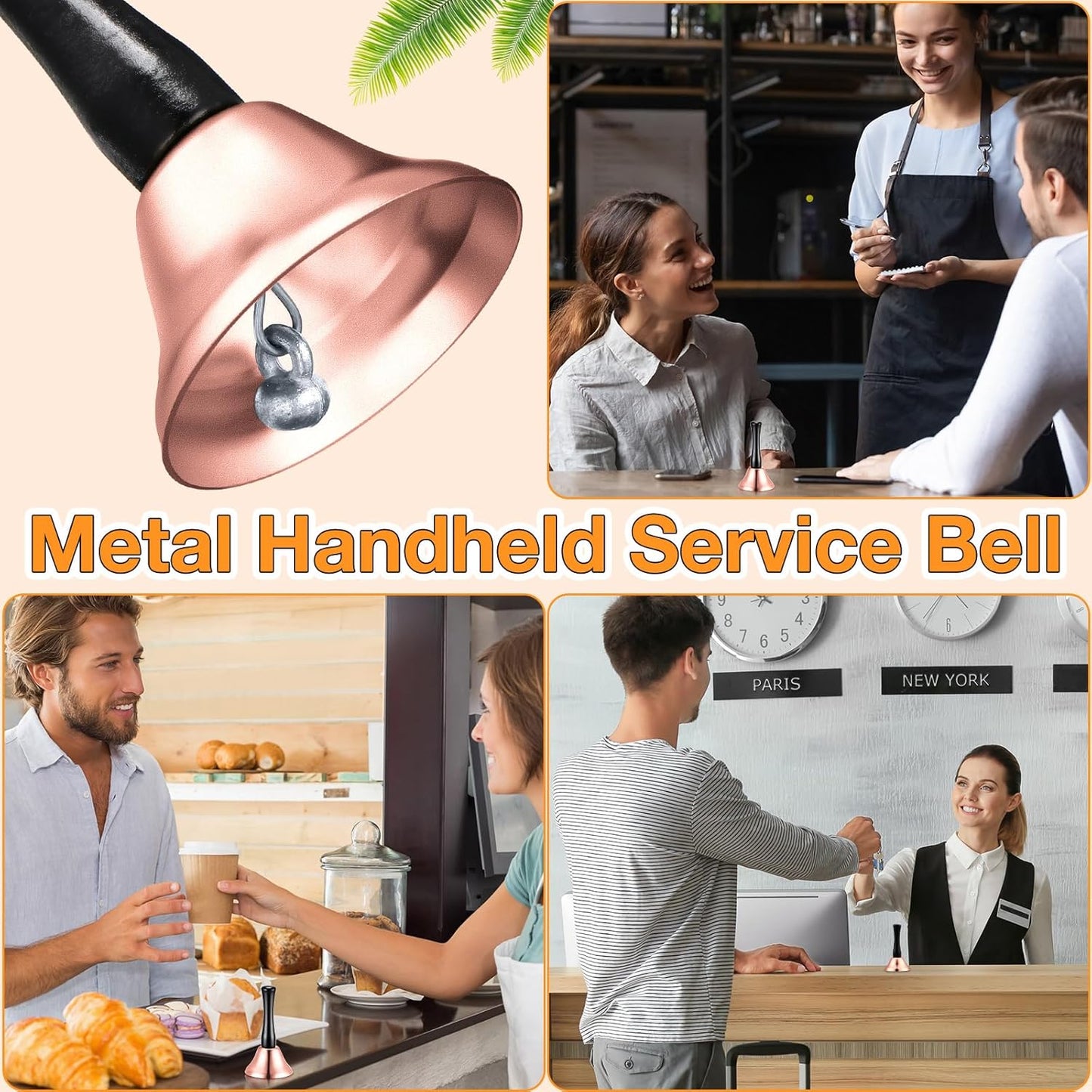 Yeshone 50 Pcs Loud Hand Bell Bulk Dinner Service Bell for Food Line Care for The Sick and Elderly Alarm Ringing Call for Pets Jingles Weddings Christmas Decoration(Rose Gold)