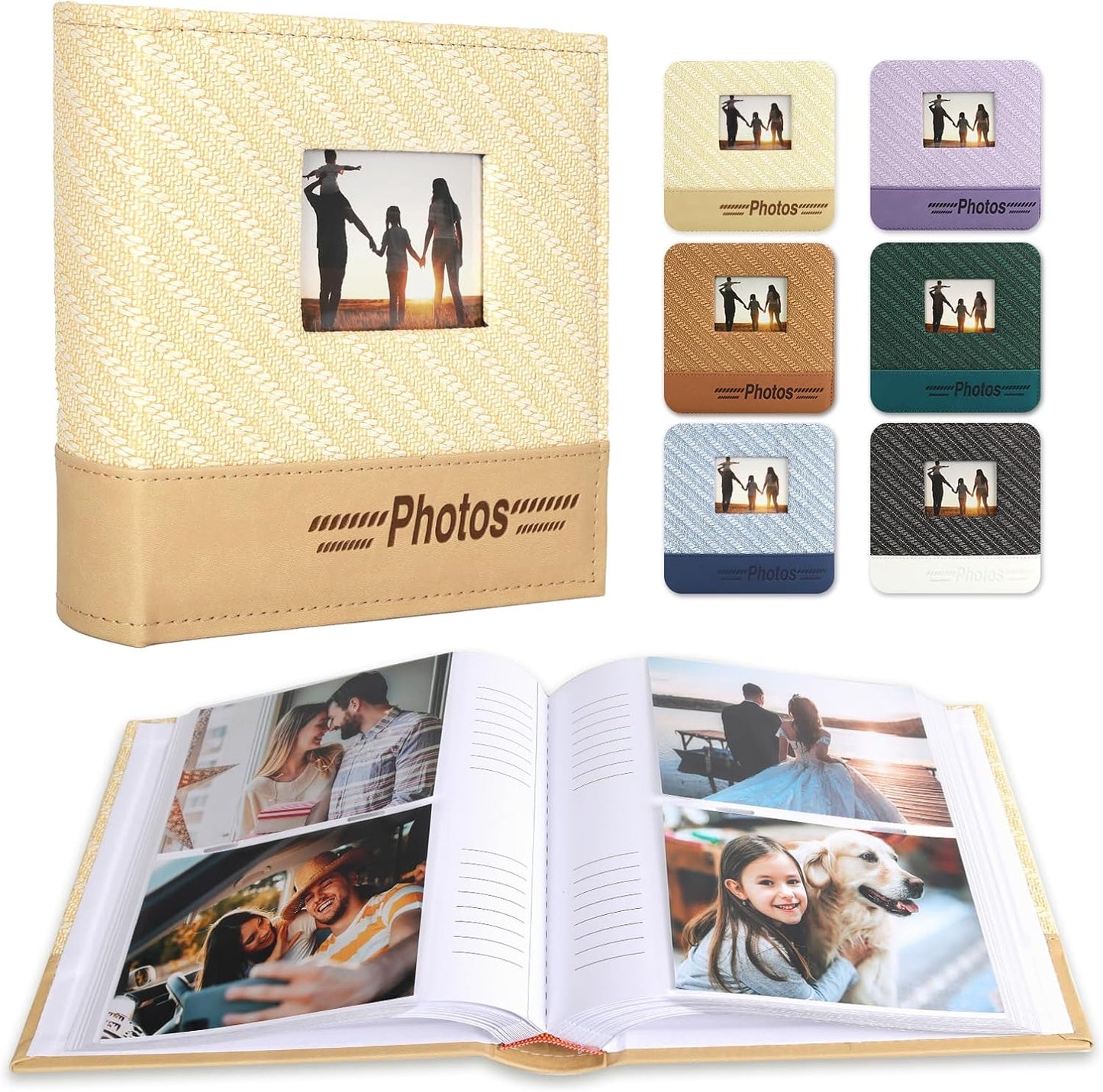RECUTMS Photo Album with 200 Photos, Leather Cover with Front Window, 4x6 Picture Albums Book for Wedding, Family, Baby, Kids, Birthday, Couple (Beige)