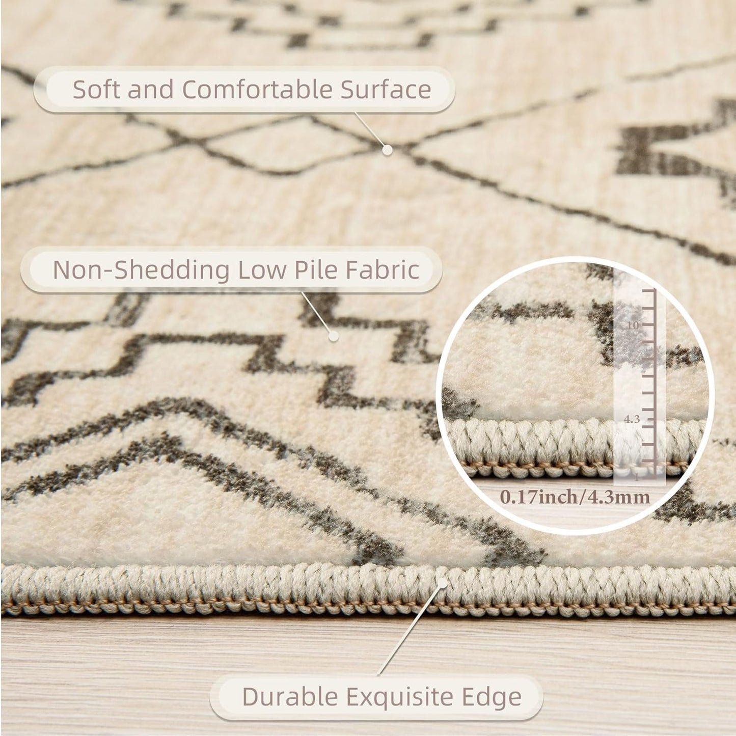 Moroccan Area Rug 4x6 - Washable Boho Geometric Rugs Non-Slip Entryway Rug, Neutral Farmhouse Rugs Soft Throw Rug for Entrance Hallway Bedroom Kitchen Nursery(4'x6',Ivory)