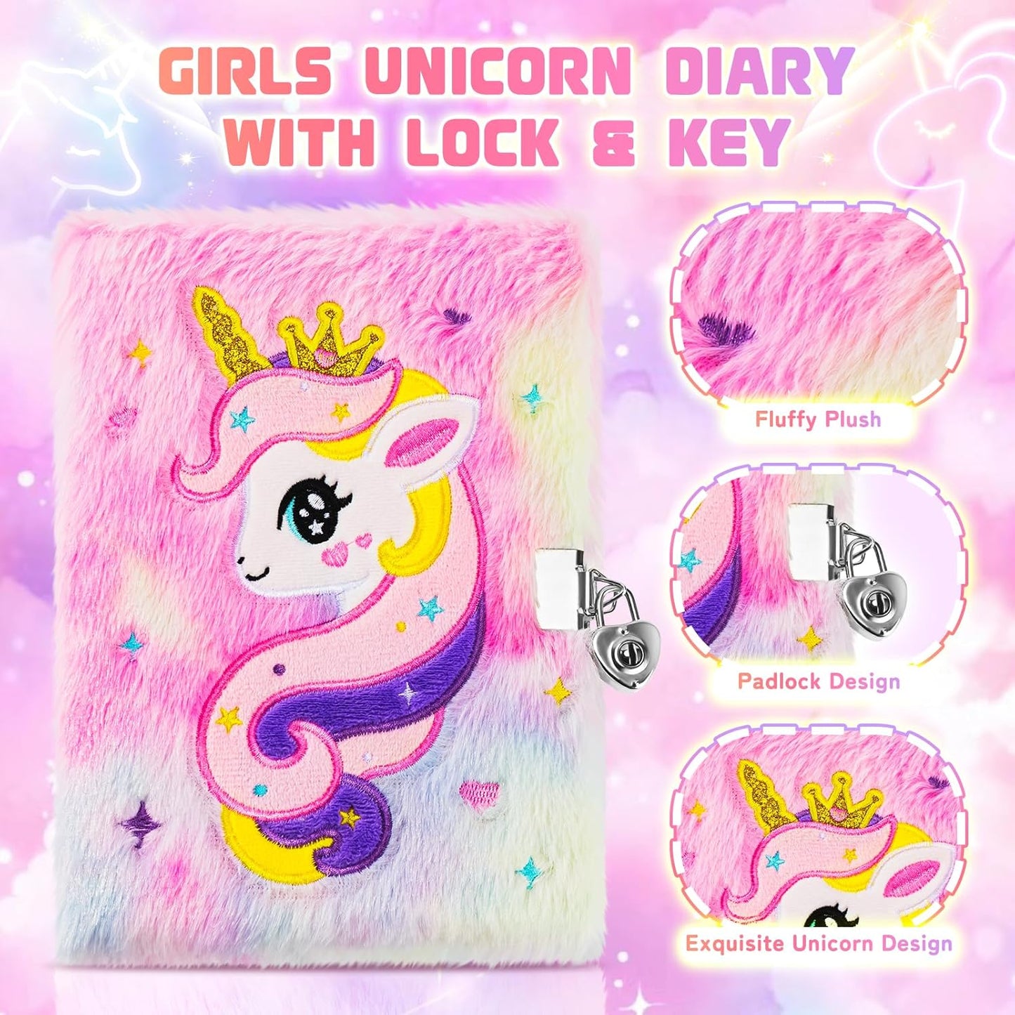 13PCS Unicorns Gifts for Girls Kids Toys 3 4 5 6 7 8 9 10 Years Old with Stationery Plush Diary with Lock/Glowing Blanket/Eye Mask/Crossbody Bag Teen Girl Birthday Christmas Unicorn Toy