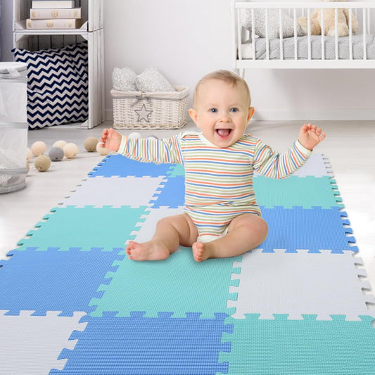 XMTMMD Soft Non-Toxic Foam Baby Play Mat | Toddler Playmat | EVA Foam Interlocking Tiles for Gym, Nursery, Playroom | 18 Squares Foam Floor Mats for Kids & Babies | Colorful Jigsaw Puzzle Play Mat