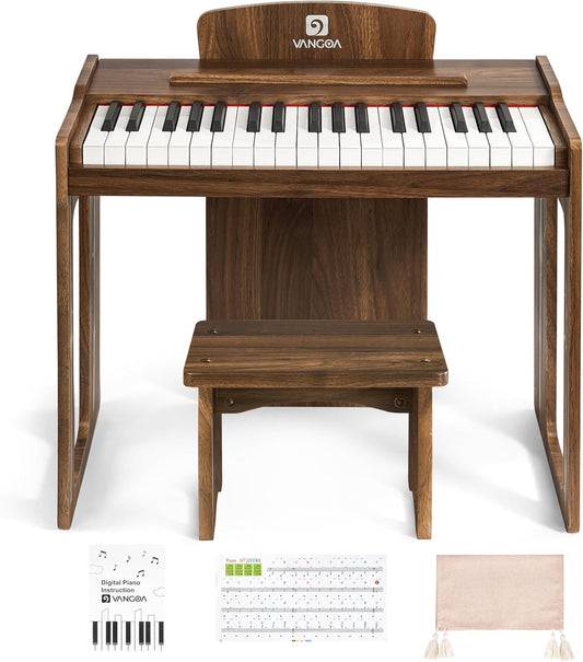 Vangoa Kids Piano Keyboard, 37 Keys Digital Piano for Kids, Music Educational Instrument Toy, Wood Piano for Girls and Boys, Dark Brown