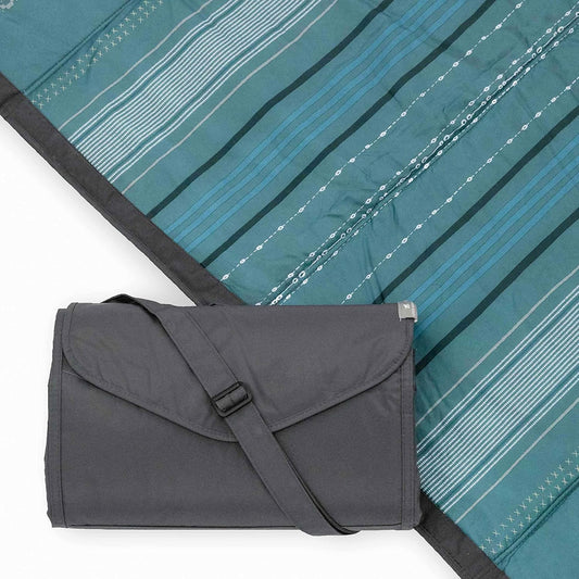 Little Unicorn 5'x7' Outdoor Family Picnic & Beach Blanket | Durable & Water-Resistant Fabric | Compact Fold & Easily Wipes Clean | Zipper Pocket (Shoreline Stripe)