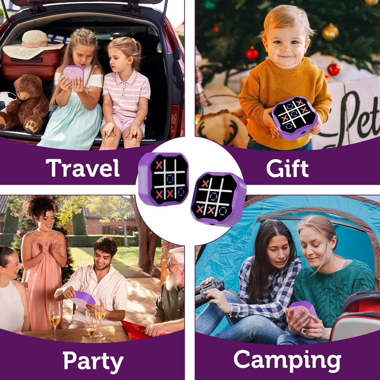 3 in 1 Electronic Tic Tac Toe Game, Handheld Digital Tic Tac Toe Bolt Game with Silent Mode, Portable Learing Toy Gift for Kids & Adults, Purple(One Pack)