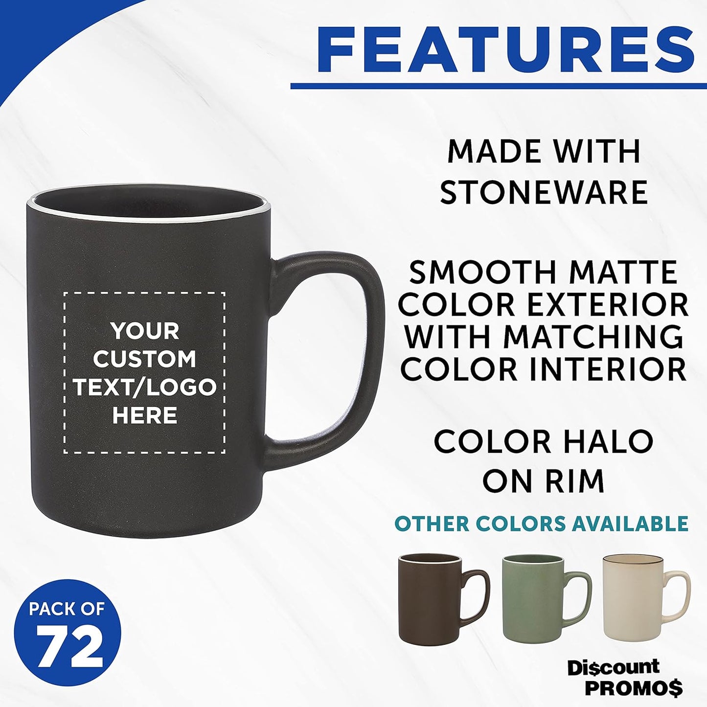 Custom El Grande Matte Ceramic Mugs 20 oz. Set of 72, Personalized Bulk Pack - Perfect for Tea, Espresso, Cappuccino, Hot Cocoa - Charcoal