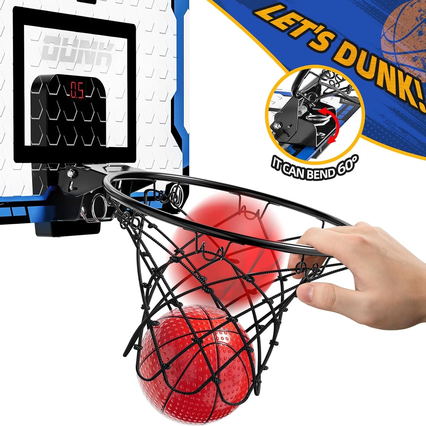 Indoor Basketball Hoop for Kids, Over The Door Mini Basketball Hoops, Mini Hoop with Scoreboard & 4 Balls, Kids Basketball Hoop Sport Toys Gifts for 5 6 7 8 9 10 11 12+ Year Old Boys