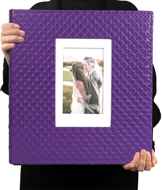 RECUTMS Photo Album 4x6 Holds 500 Photos Black Inner Page Button Grain Leather Larger Capacity Horizontal and Vertical Photos Wedding Pictures Album Birthday Christmas Baby Family Photo Book(Purple)