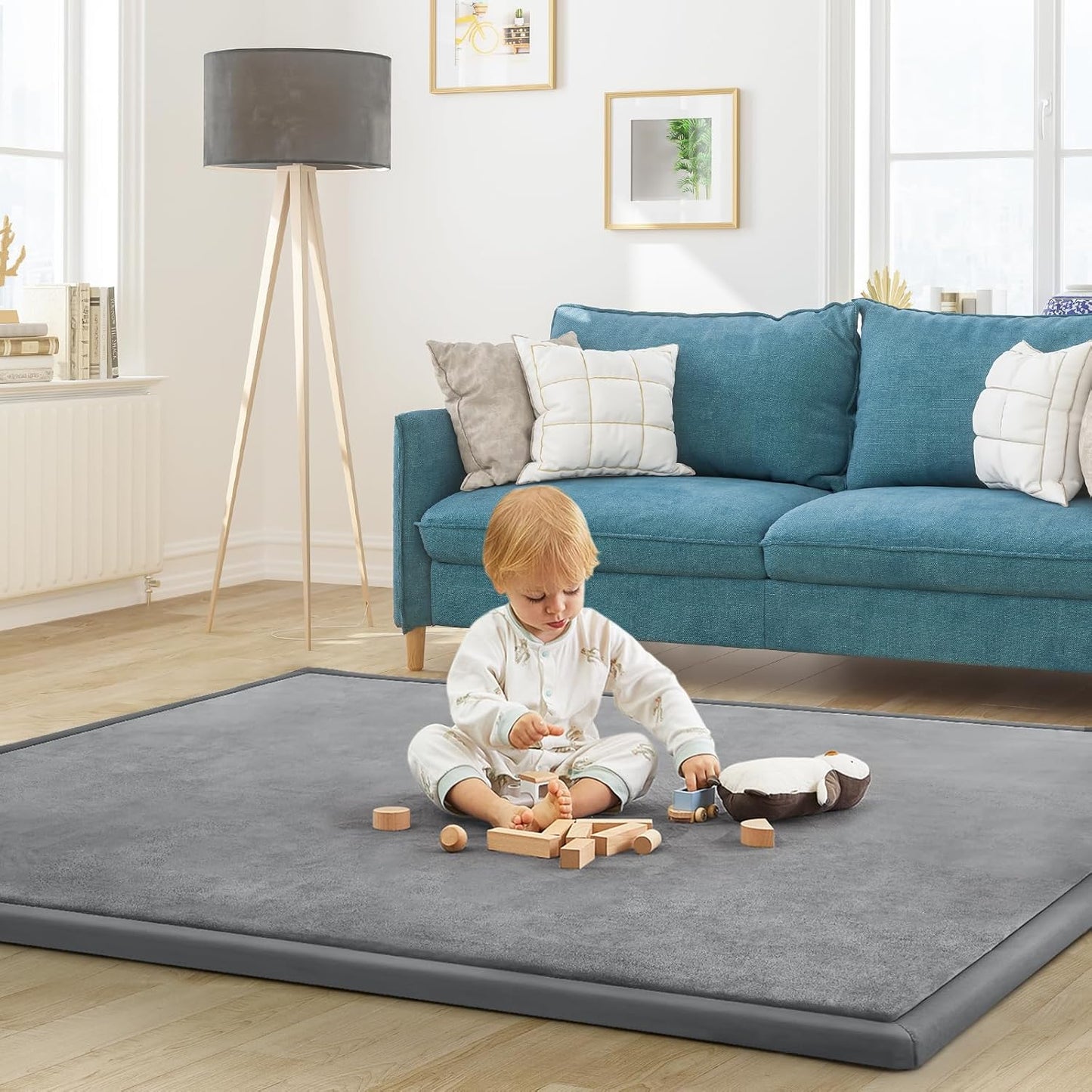 Baby Play Mat for Floor Tummy Time Mat Nursery Muscle Area Playroom Rug Tatami 79"x118" Memory Foam 1.3" Thick Crawling For Babies,Toddlers, Infants, Kids,Floor(Grey)