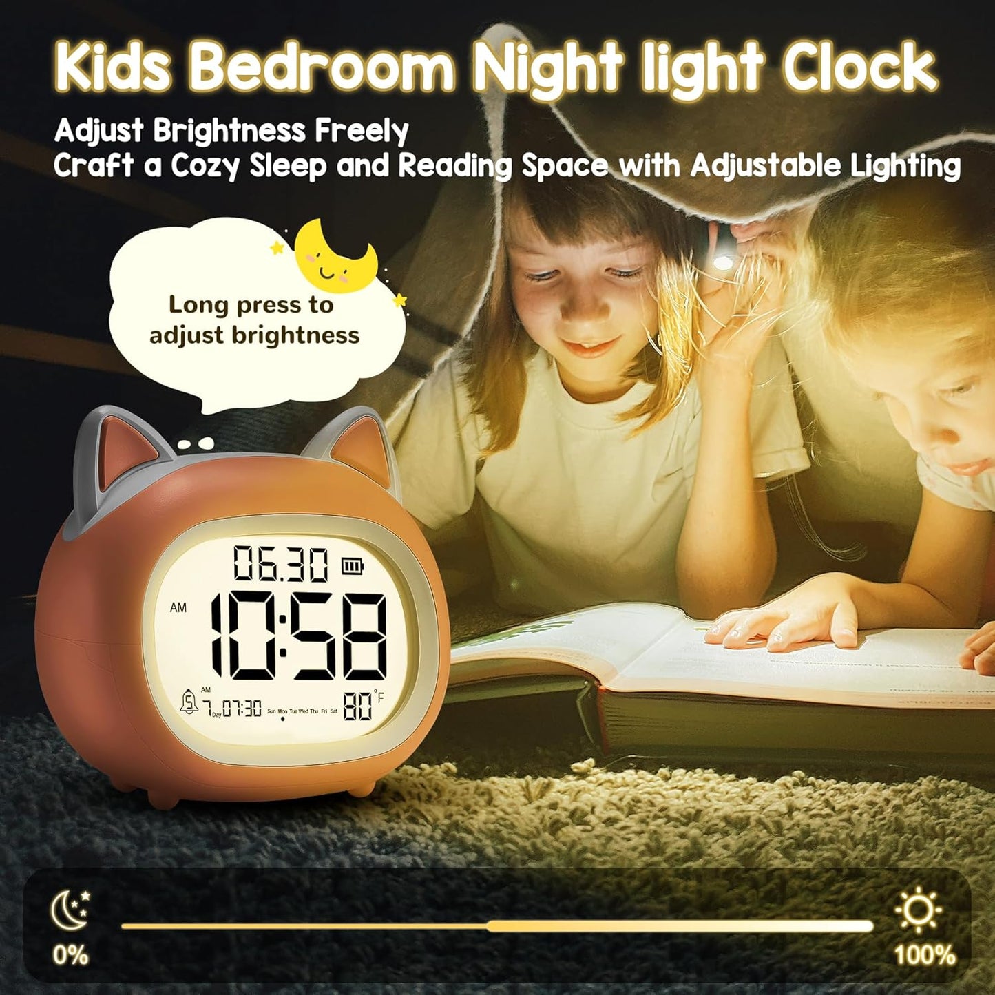 Kids Alarm Clock with Night Light for Kids, Small Digital Alarm Clocks for Bedrooms, Routine Builder, Cute Cat Alarm Clock with Sleep Training, Snooze, 12/24H, Date & Day, Temperature, USB Port