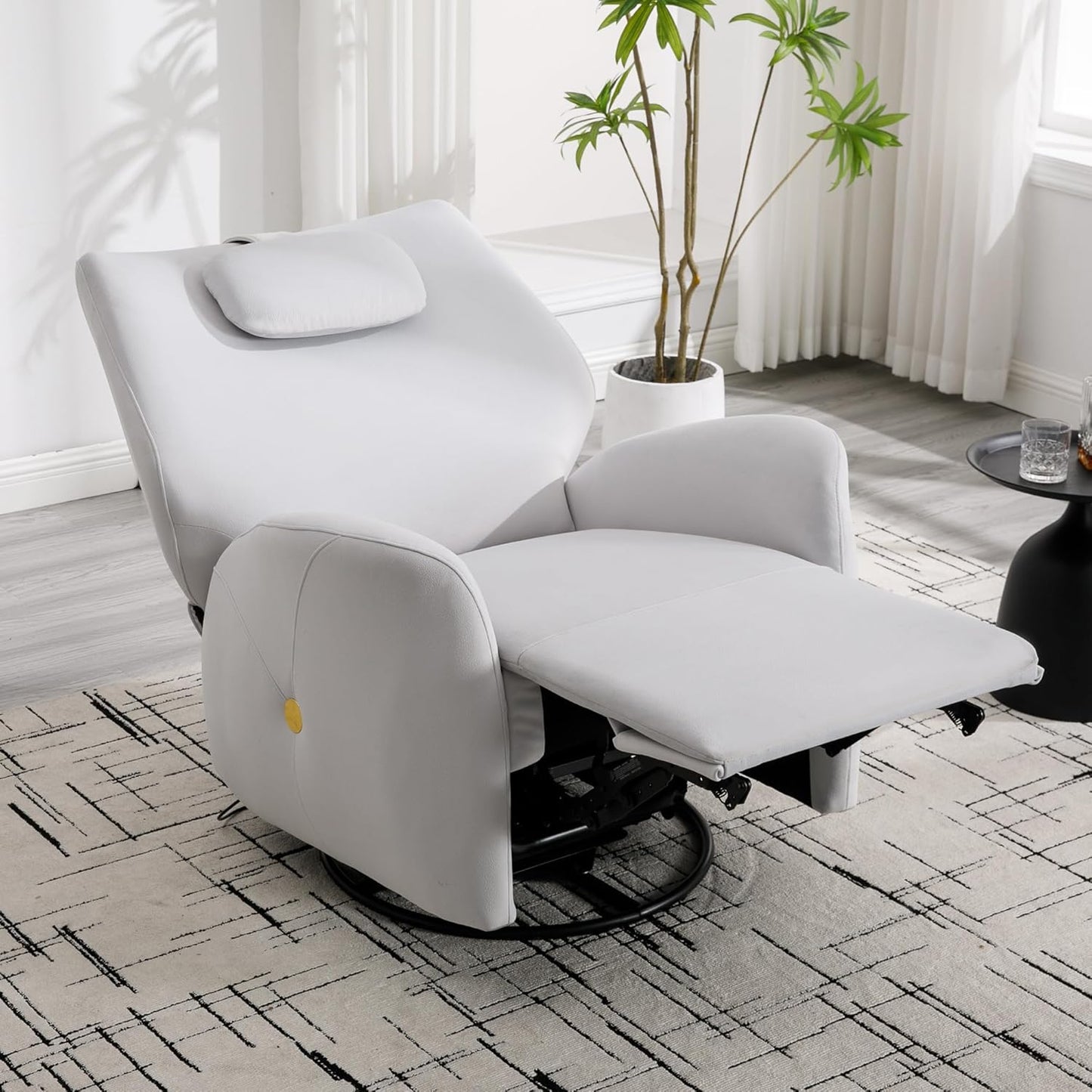 Glider Rocking Chair Nursery, Swivel Rocker, Power Recliner Chair, Nursery Glider Recliner with Adjustable Headrest, USB Ports, Living Room Chairs, Fabric (Fabric Grayish White, Adjustable Headrest)
