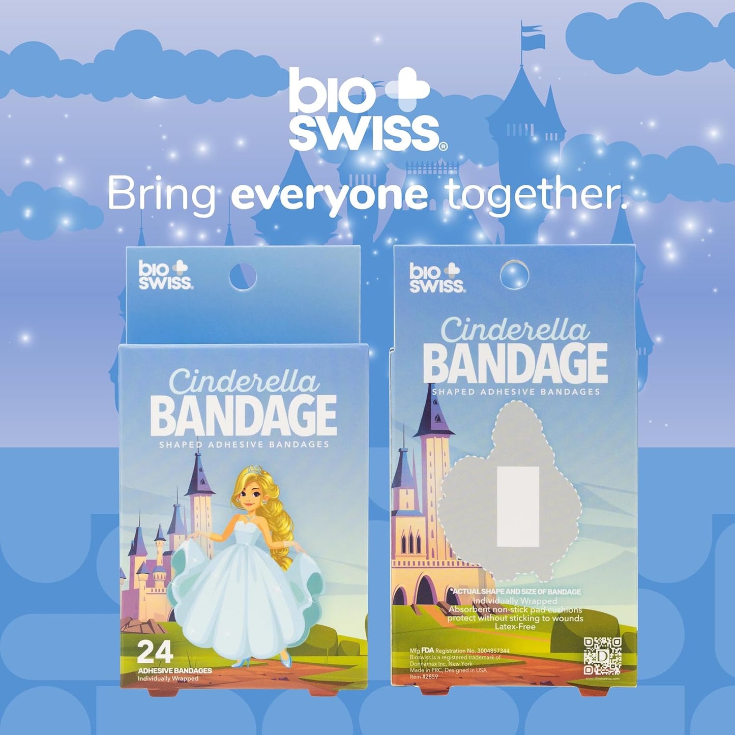 BioSwiss Bandages, Princess Cinderella Shaped Self Adhesive Bandage, Latex Free Sterile Wound Care, Fun First Aid Kit Supplies for Kids and Adults, 24 Count