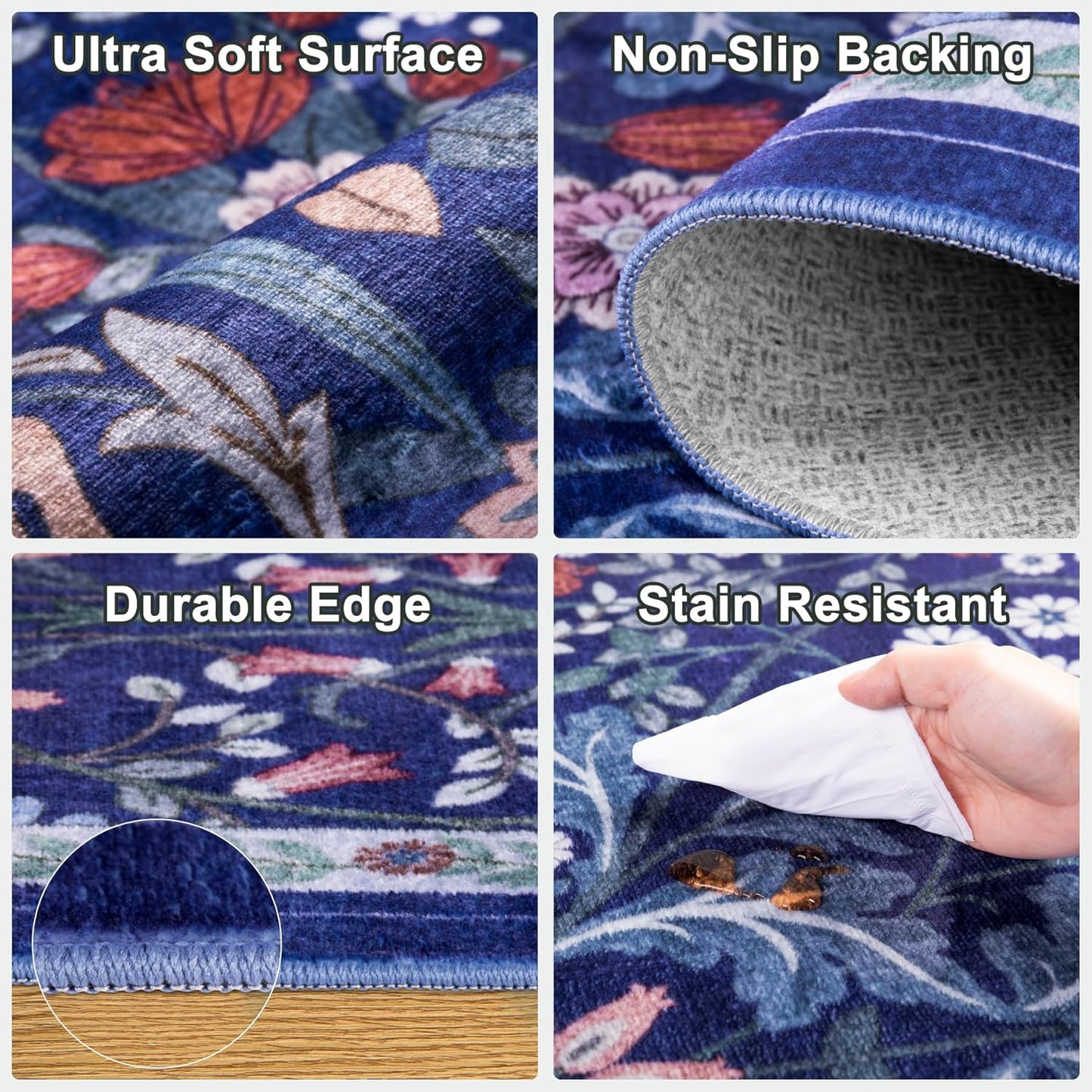 10x14 Area Rugs for Living Room: Floral Washable Rug Vintage Large Soft Boho Non-Slip Carpet Indoor Floor Stain Resistant Low Pile Carpets for Bedroom Dining Room Farmhouse Nursery Hallway Home Office