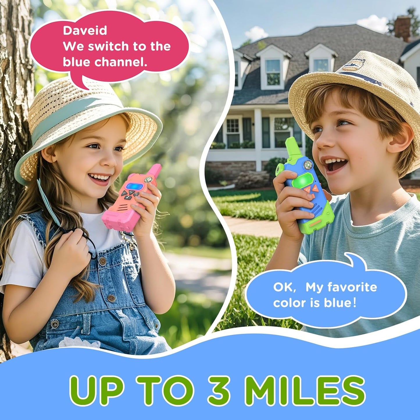 Walkie Talkies for Kids,5 Colourful Channels 2 Way Radio,Compass Flashlight and Magnifying Glass,3 Miles Long Range for Adventure Game,Outside, Camping, Hiking,Toys for 3-12 Year Old Boys Girls