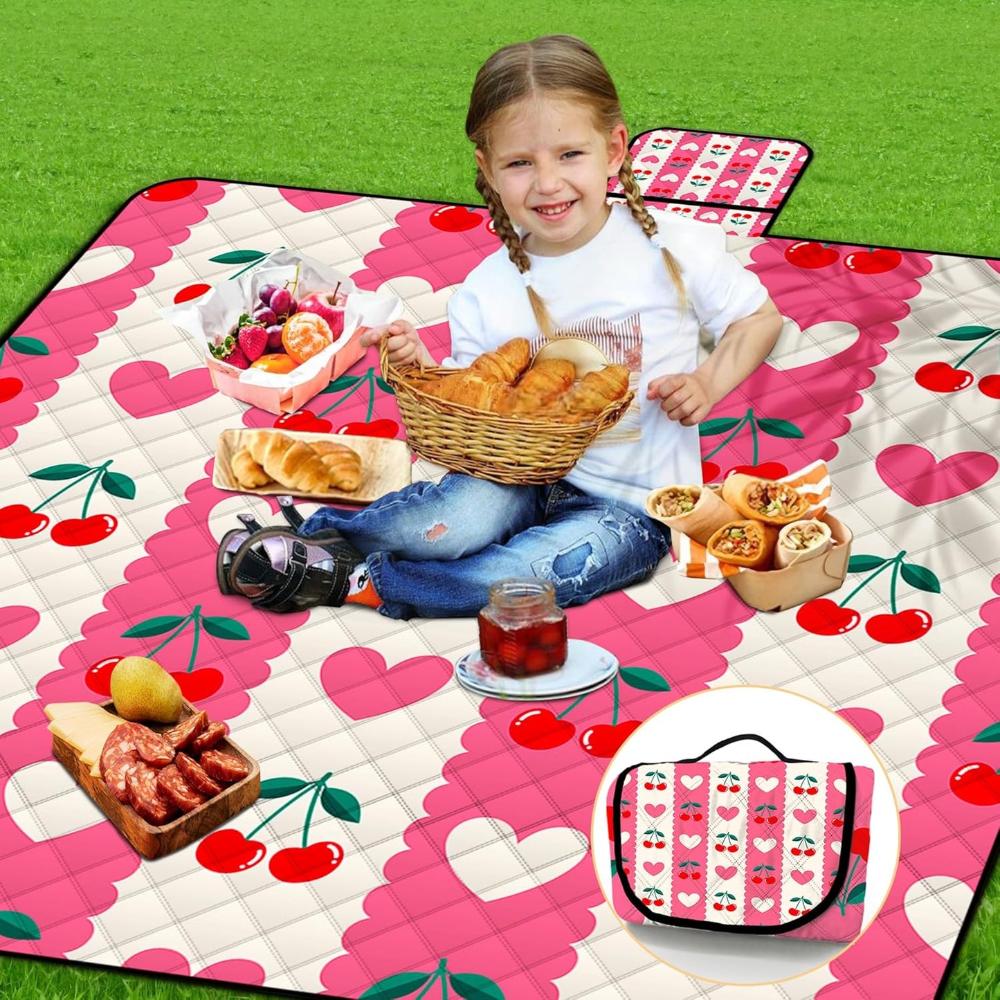 Poedist Extra Large Picnic Blanket Waterproof,80"x 80"Foldable Machine Washable Beach Blanket,Outdoor Blanket for 6-8 Adults,Suitable for Indoor Crawling,Park Beach,Camping,Hiking,Family Travel(Pink