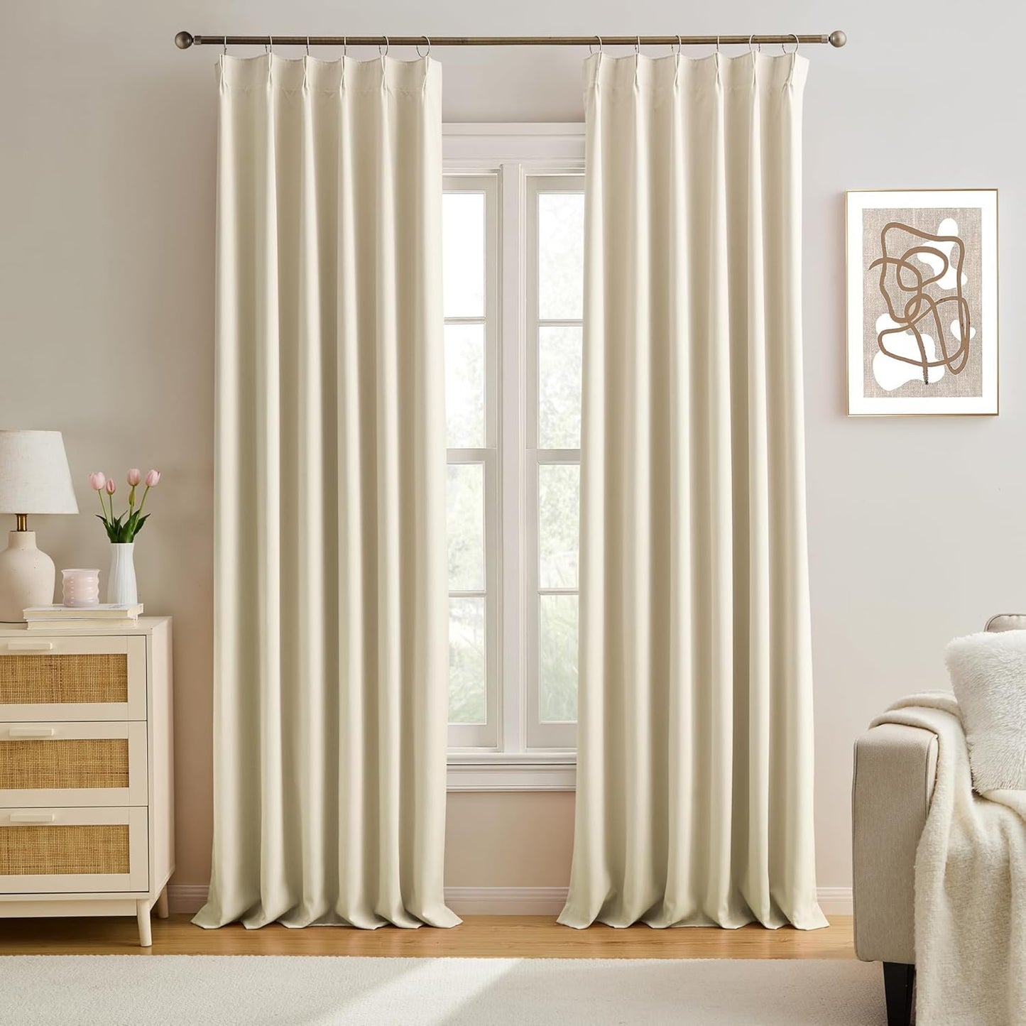 KEQIAOSUOCAI Cream Beige Curtains 84 Inch Length 2 Panels Set Noise Cancelling Neutral Modern Window Pinch Pleated Cute Drapes for Nursery Bedroom (40x84)