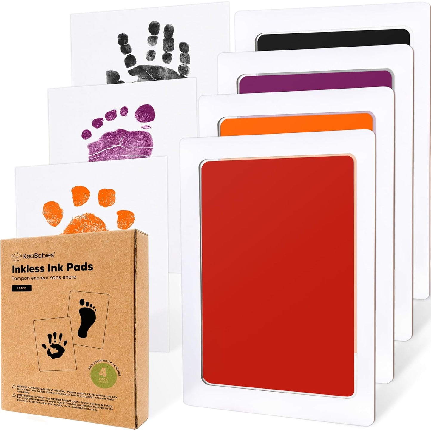 4-Pack Inkless Baby Hand and Footprint Kit - Mess Free Ink Pad for Newborn Keepsake, Dog Nose & Paw Print Kit, Clean Touch Ink Pad for Baby Hand & Footprints, Ideal New Mom Gifts (Halloween, L)