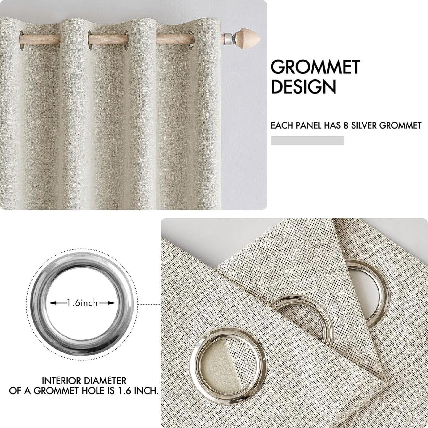 MIULEE 100% Blackout Linen Textured Curtains for Bedroom Solid Thermal Insulated Cream Grommet Room Darkening Curtains & Drapes Luxury Decor for Living Room Nursery 52 x 108 Inch (2 Panels)