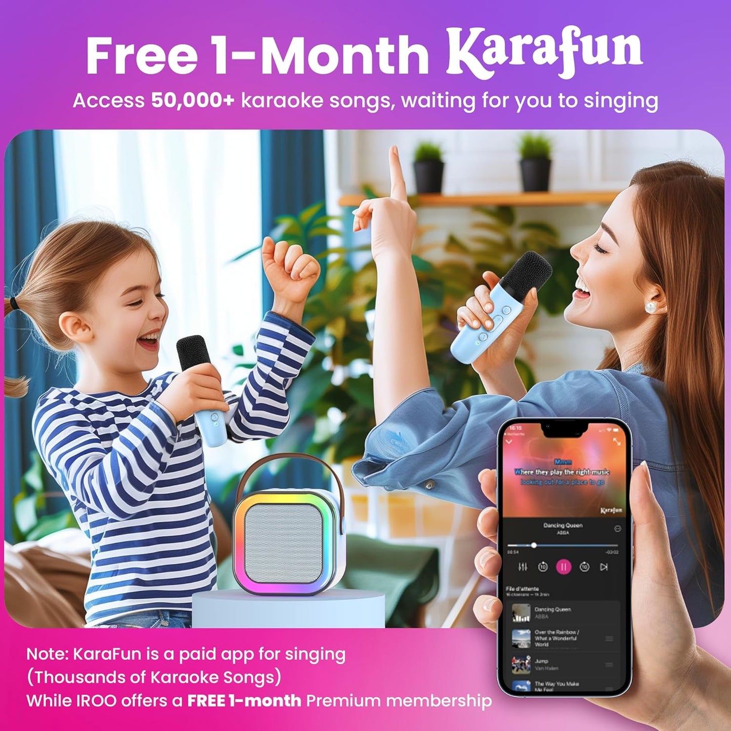 IROO Mini Karaoke Machine for Kids, 2025 TOP Toys Birthday Gifts Ideas for Girls Ages 4, 5, 6, 7, 8, 9, 10, 12+ Years Old, Portable MP3 Player with 2 Wireless Mics for Party
