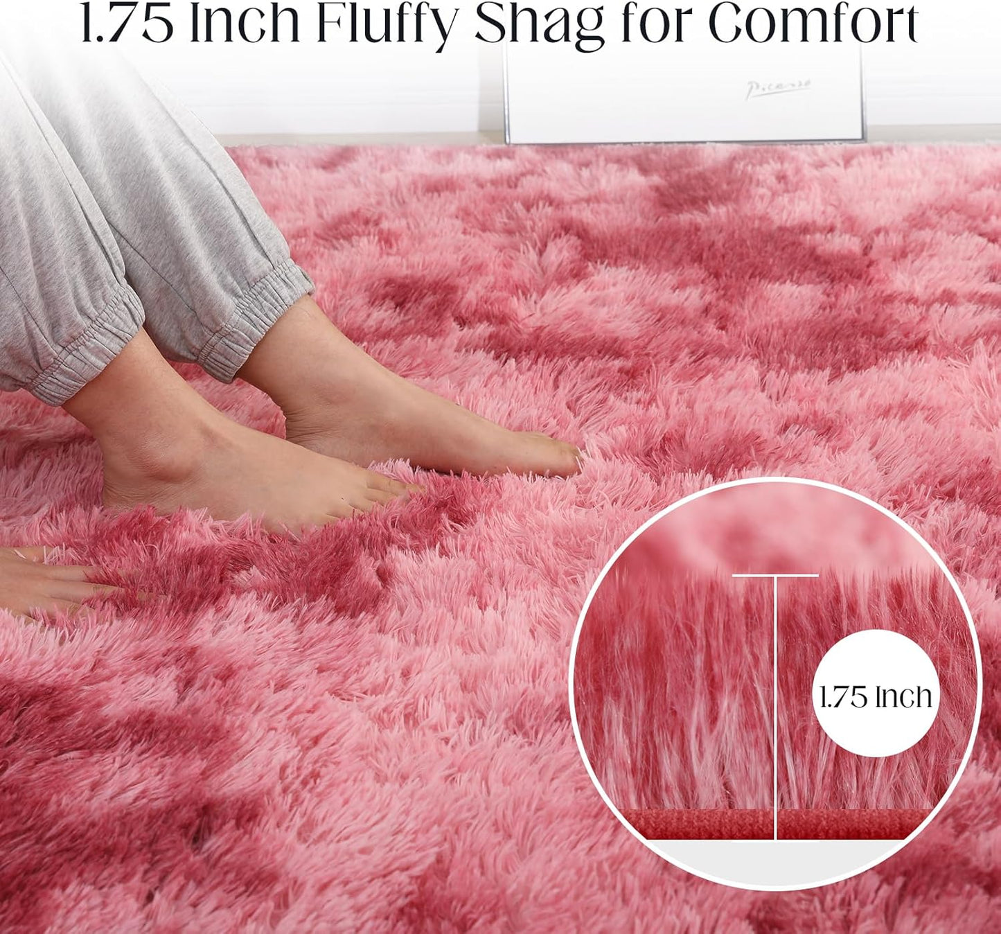 4x5.8 Area Rug, Fluffy Rugs for Living Room, Plush Carpet Rugs for Bedroom, Non-Slip Indoor Rug for Nursery, Study Room, Playroom, Home Decor, Tie-Dyed Dark Pink