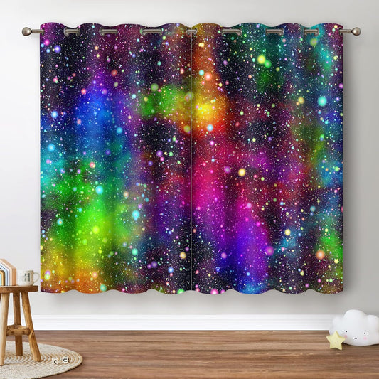 Jekeno Galaxy Blackout Curtains Kids Boys Girls Bedroom Outer Space Universe Nebula Starry Sky Colorful Stars Decor Decoration Darkening Grommet Window Drapes 2 Panel Set, 42"x63"