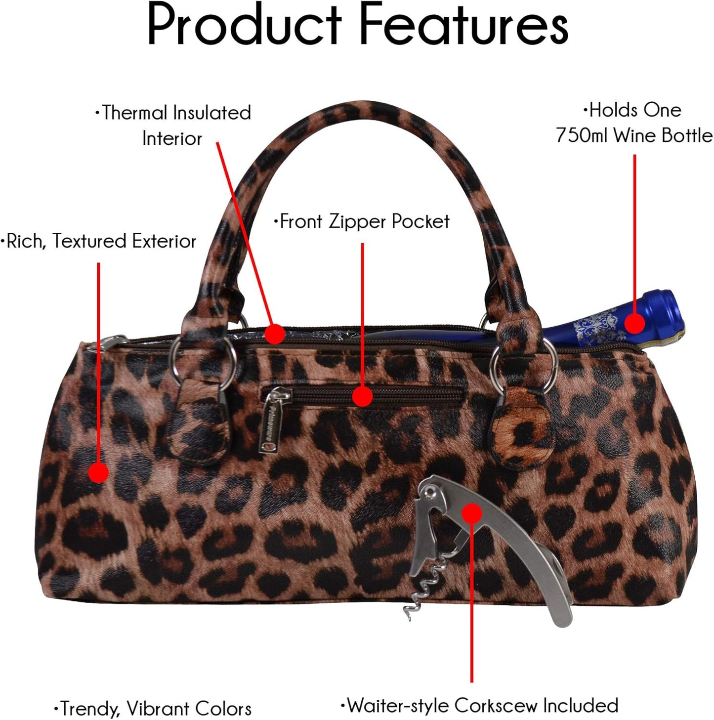 Wine Clutch Bag (Thermal Insulated) Trendy Women's Carry Tote | Holds Red & White 750mL Bottles | Trendy Fashion | Incl. Portable Waiter-Style Corkscrew